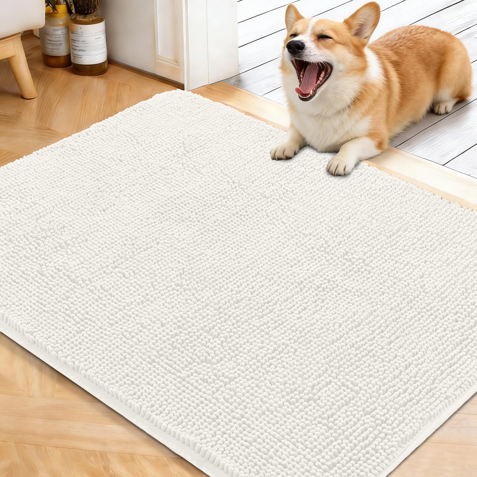 OLANLY Dog Door Mat for Muddy Paws 30x20, Absorbs Moisture and Dirt, Absorbent Non-Slip Washable Doormat, Quick Dry Chenille Mud Mat for Dogs, Entry Indoor Entryway Carpet for Inside Floor, Grey