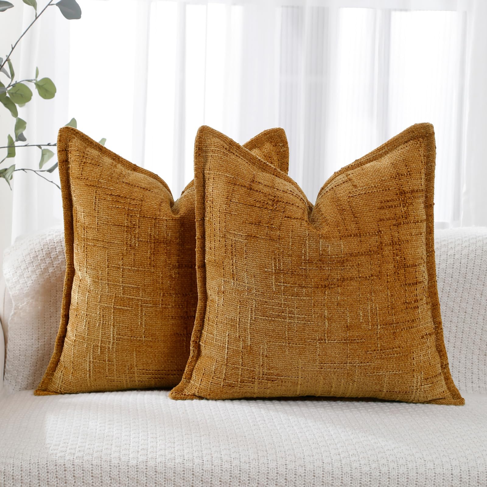 HPUK Decorative Throw Pillow Covers Set of 4 Square Couch Pillows Linen Cushion Cover for Couch Sofa Living Room, 18"x18" inches, Blue