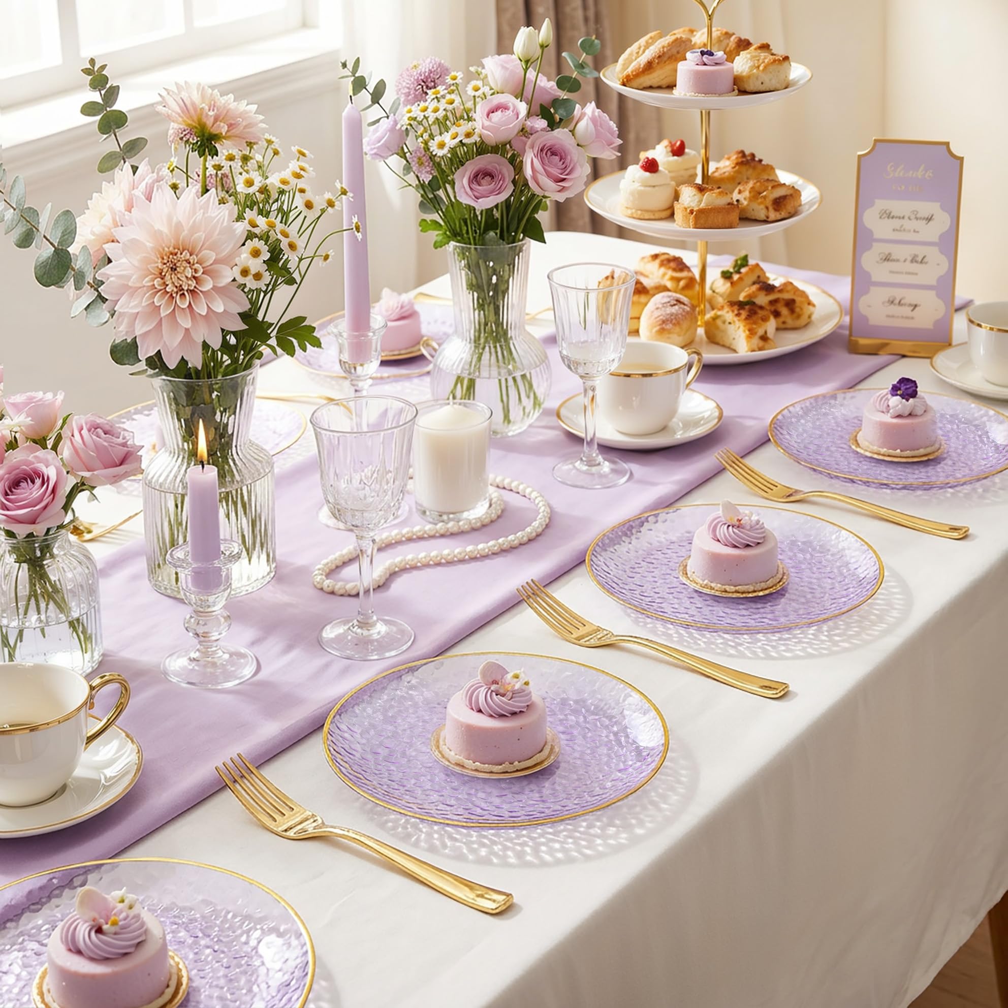 DaYammi 240Pcs Gold Plastic Plates Including 120Pcs Dessert Plates and 120Pcs Cake Forks,Hammered Party Plate,Clear Gold Appetizer plates Heavy duty Disposable Plastic Plate for Party Wedding Birthday