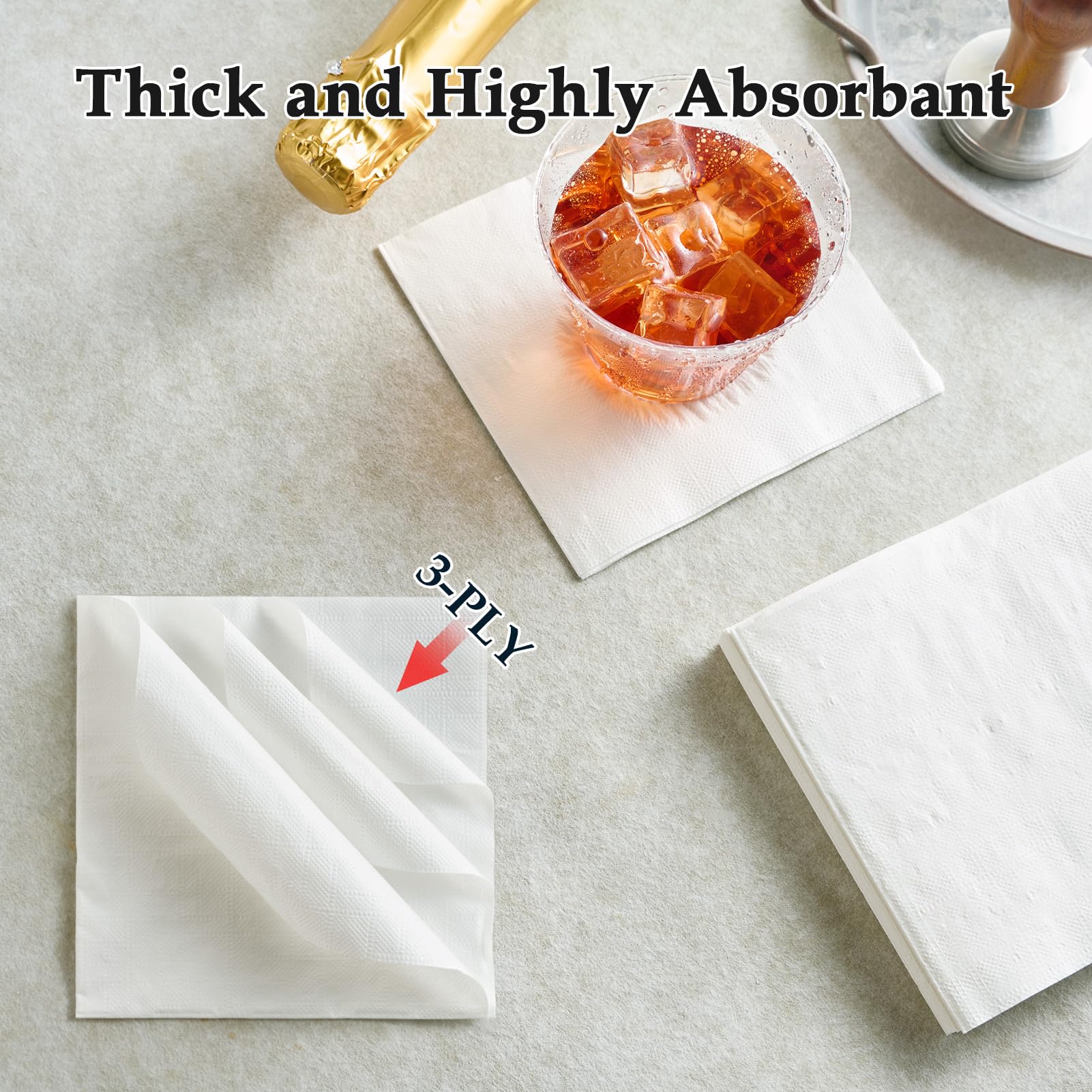 Vplus 200 Pack Cocktail Napkins Paper, 3-Ply Beverage Napkins, Disposable Gold Square Napkins, Perfect for Restaurant, Event, Bar, Wedding, Baby Shower and Birthday Party