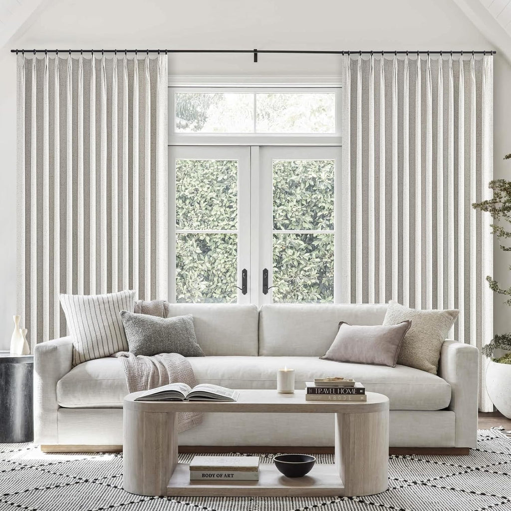 Topfinel Extral Wide Curtains, Pinch Pleated 100% Blackout Linen Luxury Drapery with Hooks for Patio Sliding Door Large Window Living Room Track System, 72" Wx108 L 2 Panel