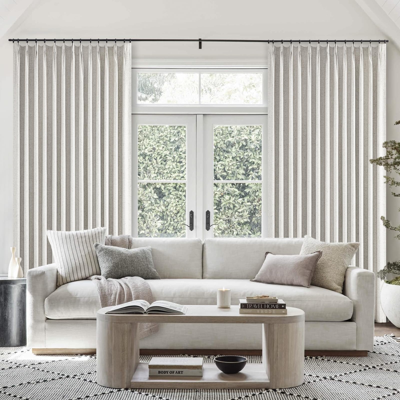 Topfinel Extral Wide Curtains, Pinch Pleated 100% Blackout Linen Drapery Panels with Hooks, Pinch Pleat Drapes for Patio Sliding Door Large Window Living Room Track, 72" Wx96 L 2 Panel