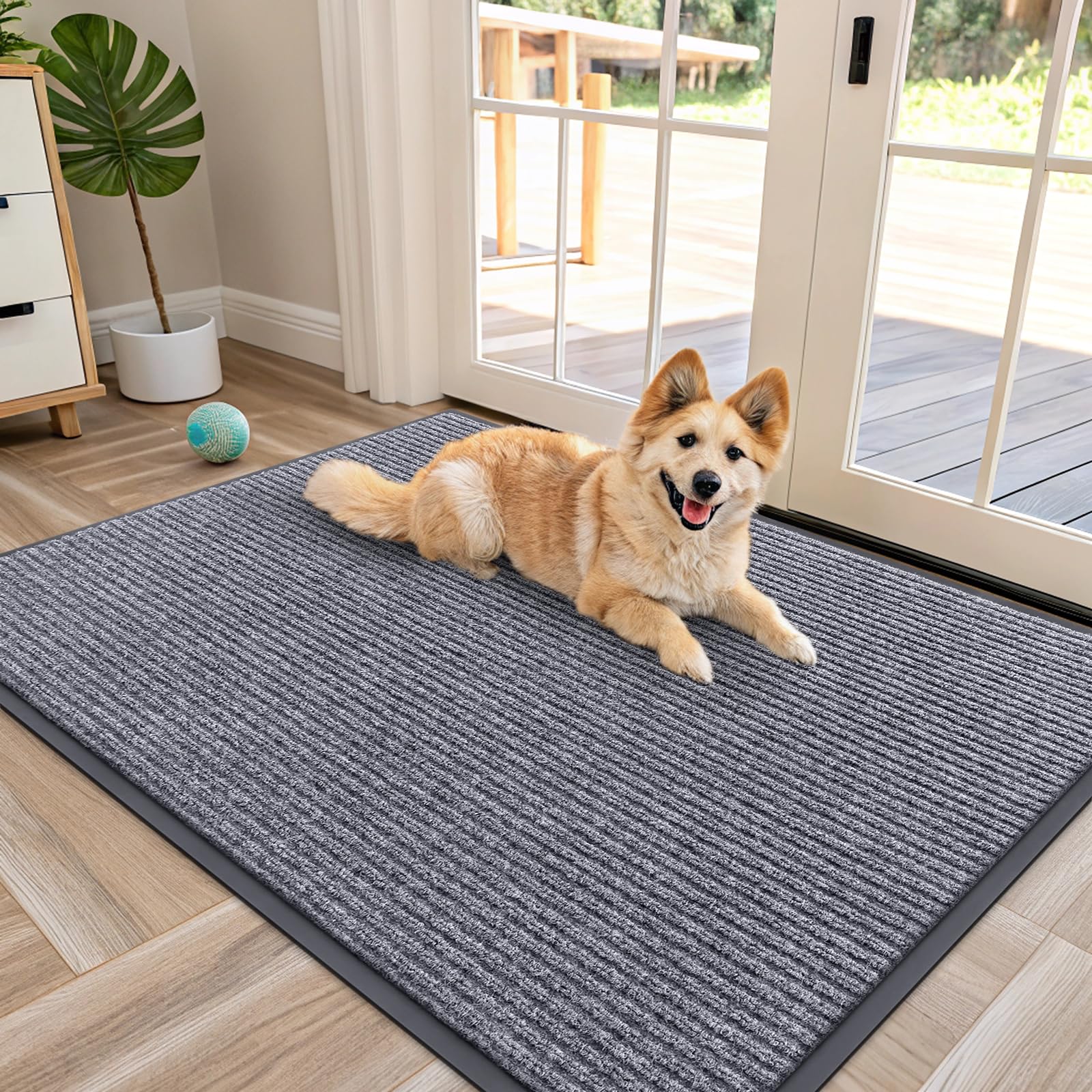 OLANLY Front Door Mat Indoor Outdoor Entrance, Waterproof Heavy Duty Doormat, Fade Resistant, Low Profile, Easy Clean Patio Porch Welcome Floor Mats for Entry, 29.5x17, Grey