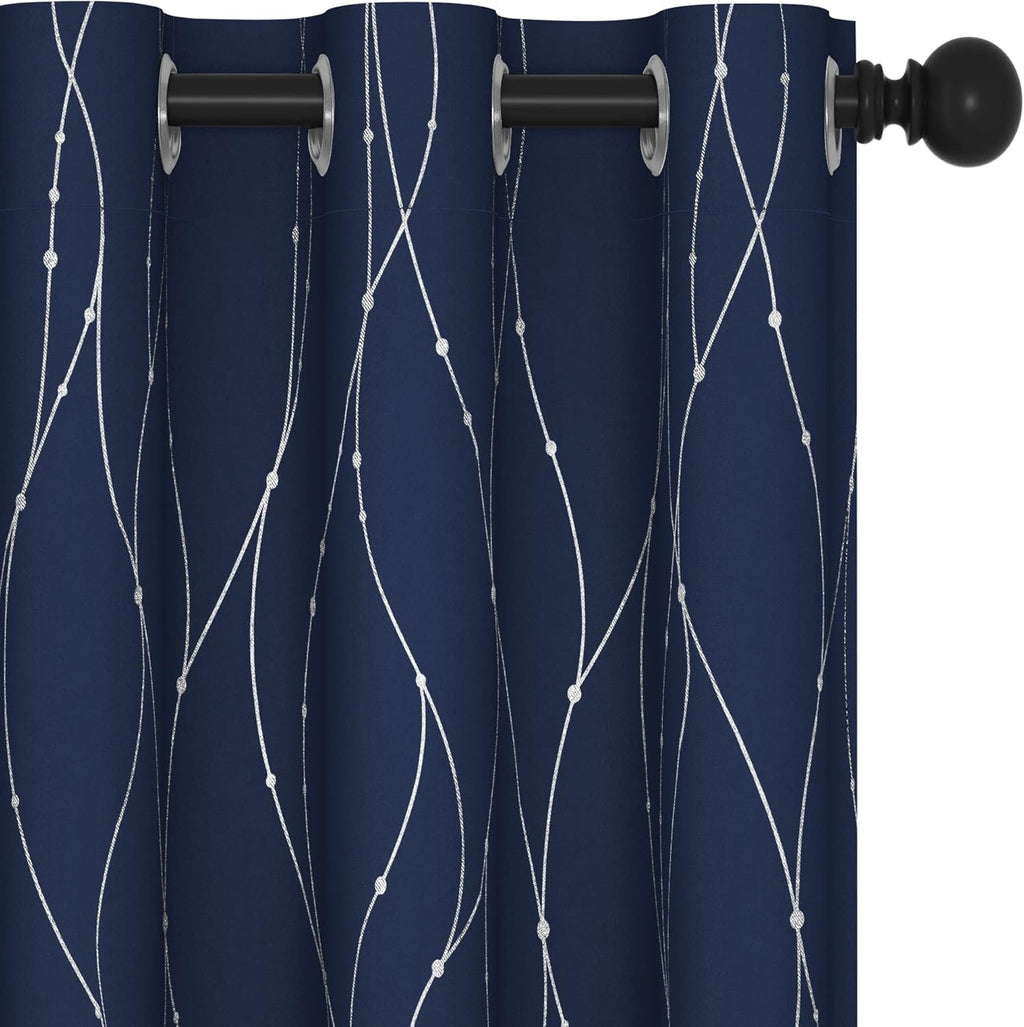 Deconovo Blackout Curtains, Grey Curtain, Thermal Insulated Soundproof Curtain Drapes, Wave Dot Foil Print, 52 x 84 Inch, 2 Panels, Machine‑Washable Privacy Window Drape for Bedroom Living Room Office