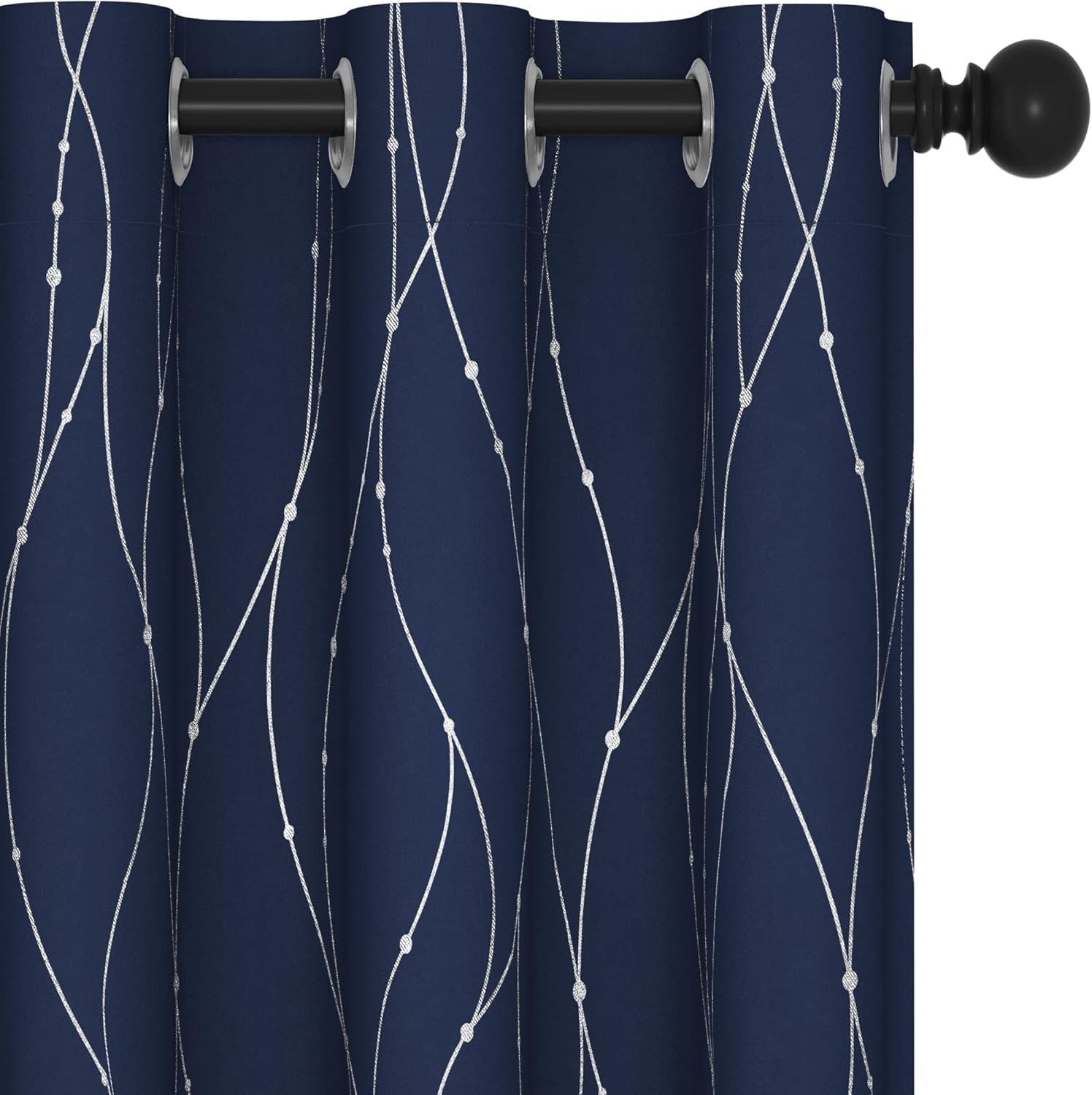 Deconovo Blackout Curtains, Grey Curtain, Thermal Insulated Soundproof Curtain Drapes, Wave Dot Foil Print, 52 x 84 Inch, 2 Panels, Machine‑Washable Privacy Window Drape for Bedroom Living Room Office