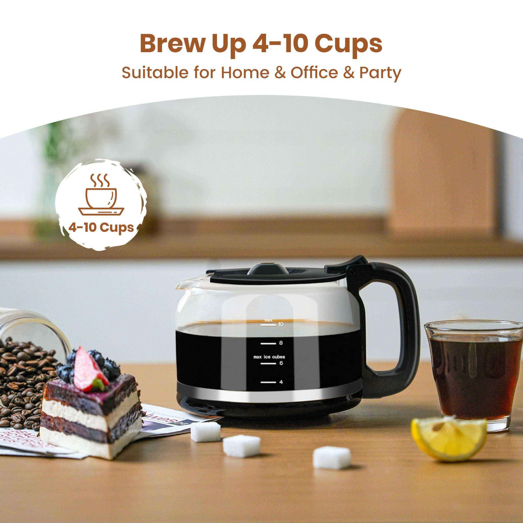 Gevi 10-Cup Drip Coffee Maker with Built-in Burr Grinder & Programmable Timer, 1.5L Water Tank, Auto Keep-Warm, Reusable Filter - Fresh Ground Coffee Machine (Black)