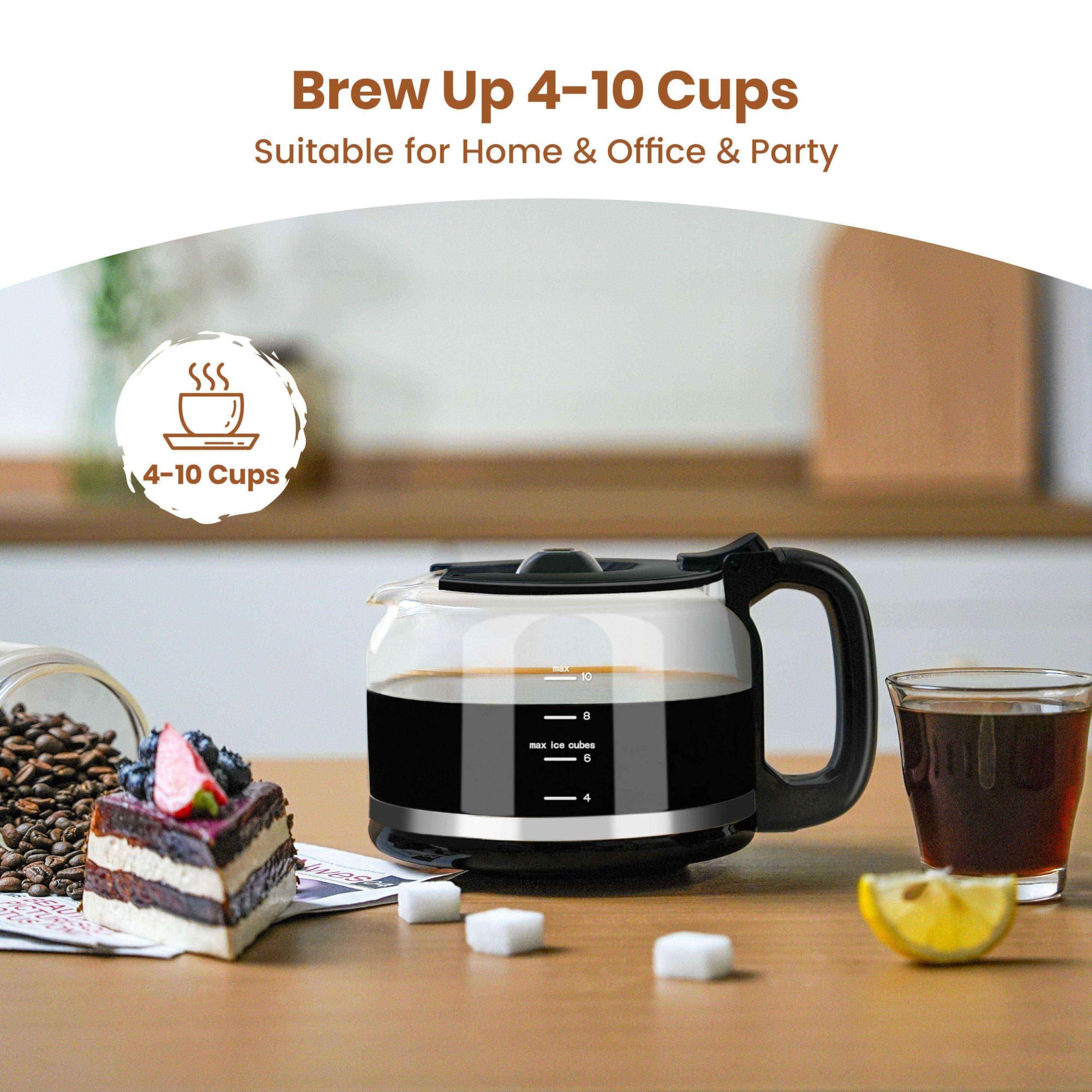 Gevi 10-Cup Drip Coffee Maker with Built-in Burr Grinder & Programmable Timer, 1.5L Water Tank, Auto Keep-Warm, Reusable Filter - Fresh Ground Coffee Machine (Black)