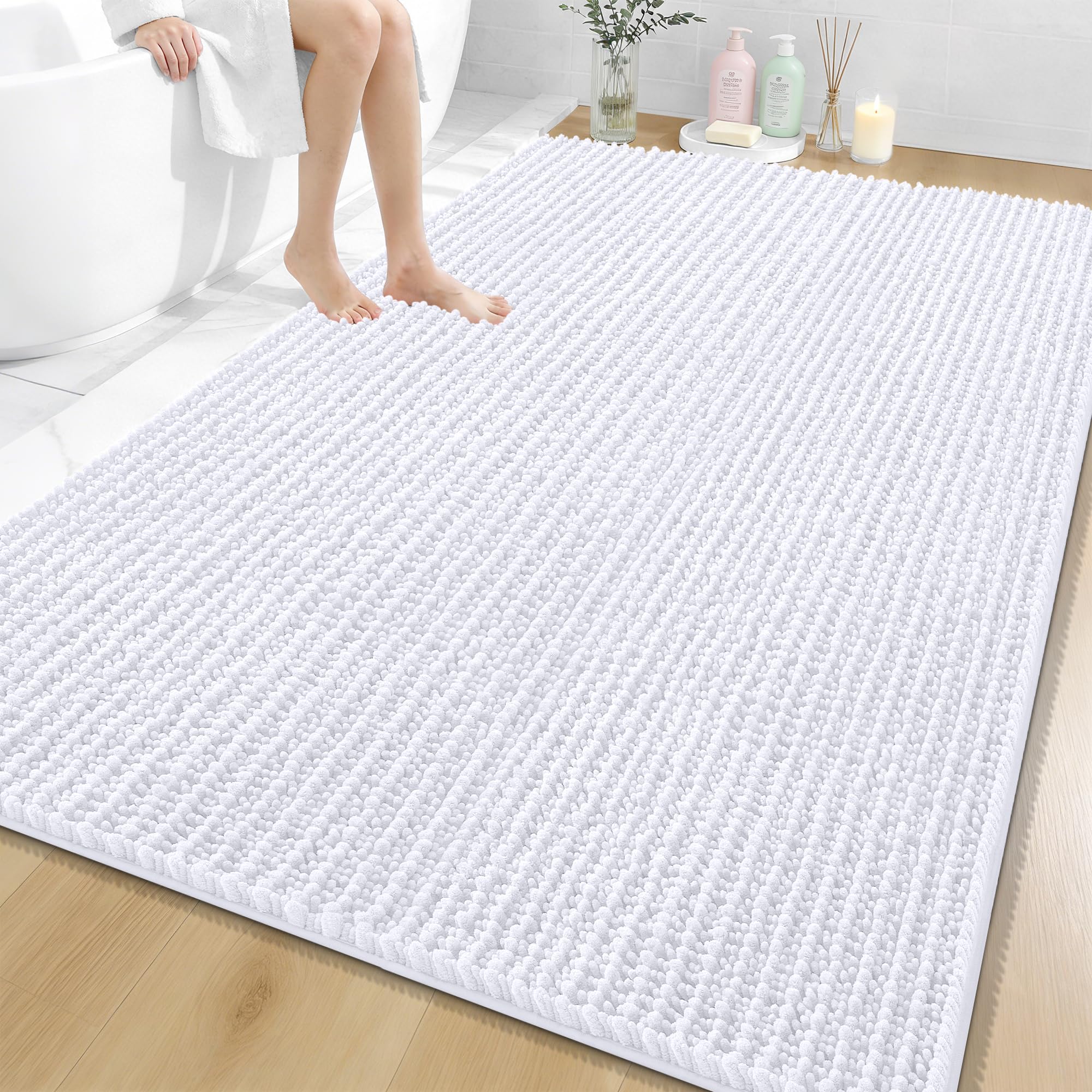 OLANLY Bathroom Rug Mat 30x20, Thick Soft and Absorbent Chenille Bath Mat, Non-Slip Rubber Backing, Machine Washable Quick Dry Bath Rugs for Tub Shower Floor, Home Decor Accessories, Grey