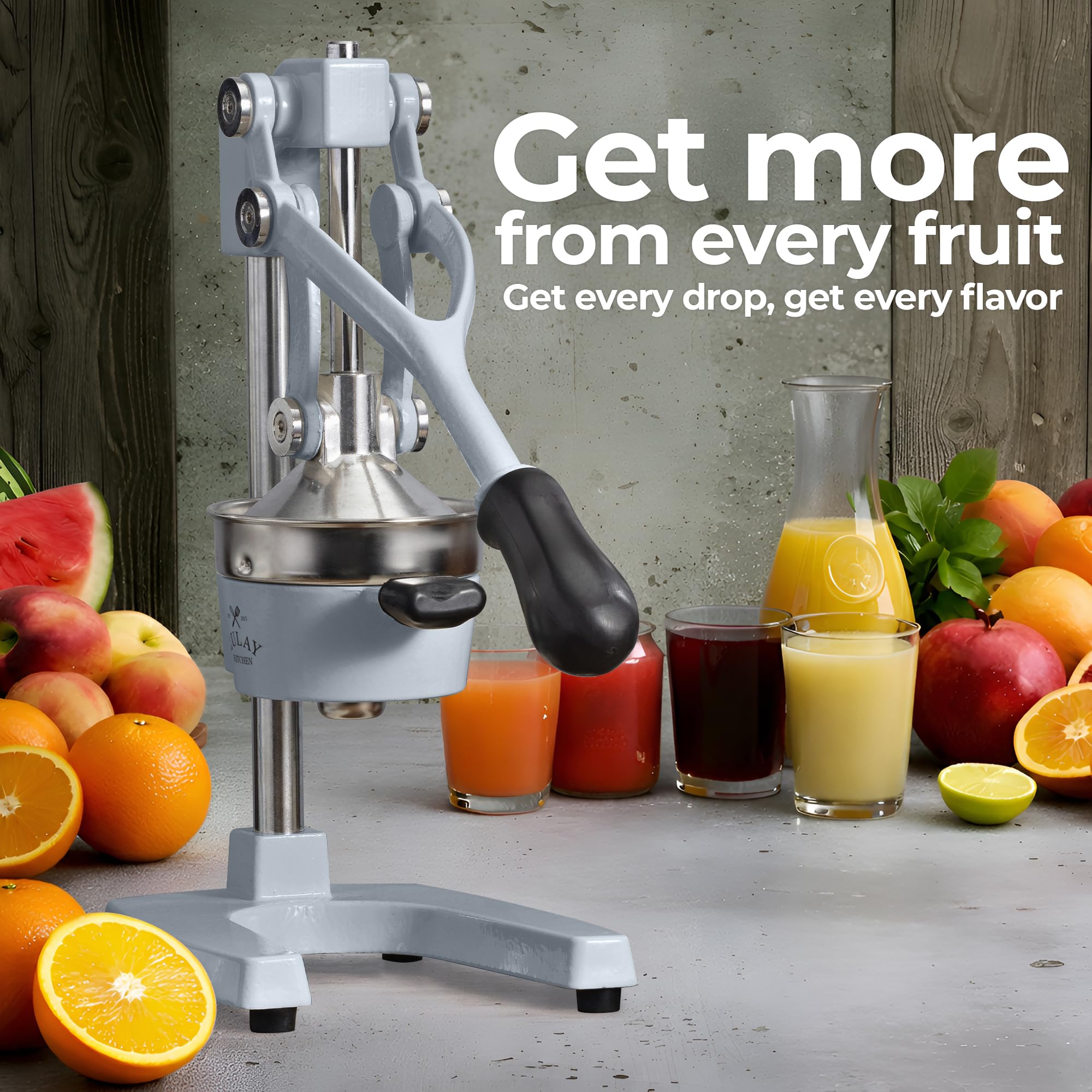 Zulay Kitchen Cast Iron Juicer - Easy-to-Clean Heavy-Duty Manual Juicer, Professional Citrus Juicer - Stainless Steel Lemon Squeezer - Manual Citrus Press & Orange Squeezer - Orange Juicer (Black)