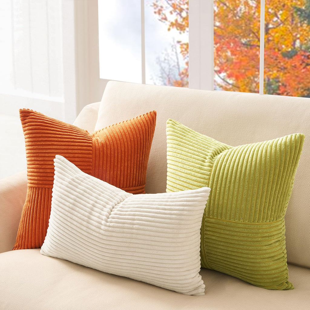 Topfinel SageGreen Throw Pillow Covers 18X18 Inch Set of 4,Boho Farmhouse Cozy Cushion Cover with Corduroy,Soft Accent Forest Green Pillow Covers for Couch,Bed,Living Room Home Decor