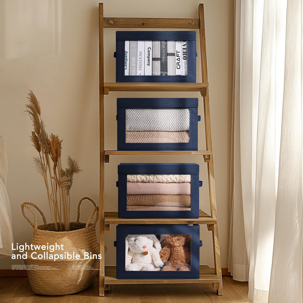 Homsorout Storage Bins with Lids - Fabric Closet Storage Bins with Window, Collapsible Baskets for Shelves 4 Pack, Home Decorative Boxes for Clothes, Closet, Office, Grey