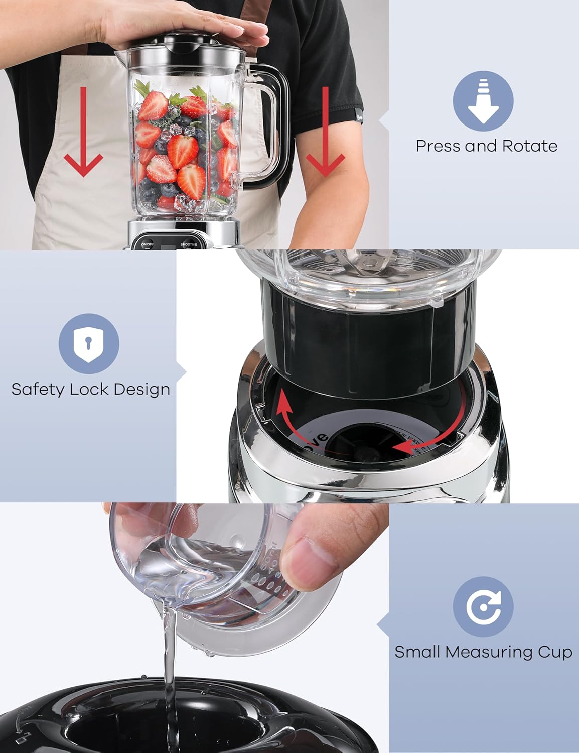 Ganiza Professional Smoothie Blender, Blenders for Smoothies with 1800 Peak Watts & 8 Auto Programs for Frozen Fruits & Ice, 64-oz Large Blender for Shakes and Smoothies, Nutritious Recipe