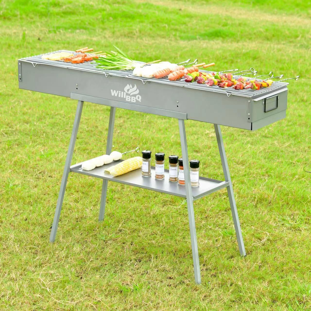 WILLBBQ Charcoal Grill Tailgate Parties, Patio, Beach Barbecues, Backyard Gatherings,Alloy Steel BBQ Barbecue Outdoor Grilling with Durable Support Frame and Dual Adjustable Vents (31.6x7.1x5.1 inch)