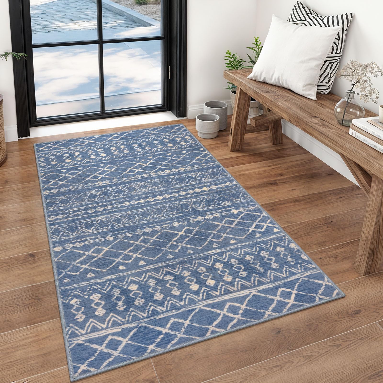KUTA Washable Non-Slip Rugs for Entryway 2x3, Grey Moroccan Boho Small Area Rug, Ultra Soft Vintage Geometric Low-Pile Indoor Door Mat Floor Carpet for Indoor, Entrance, Kitchen, Bathroom, Bedroom