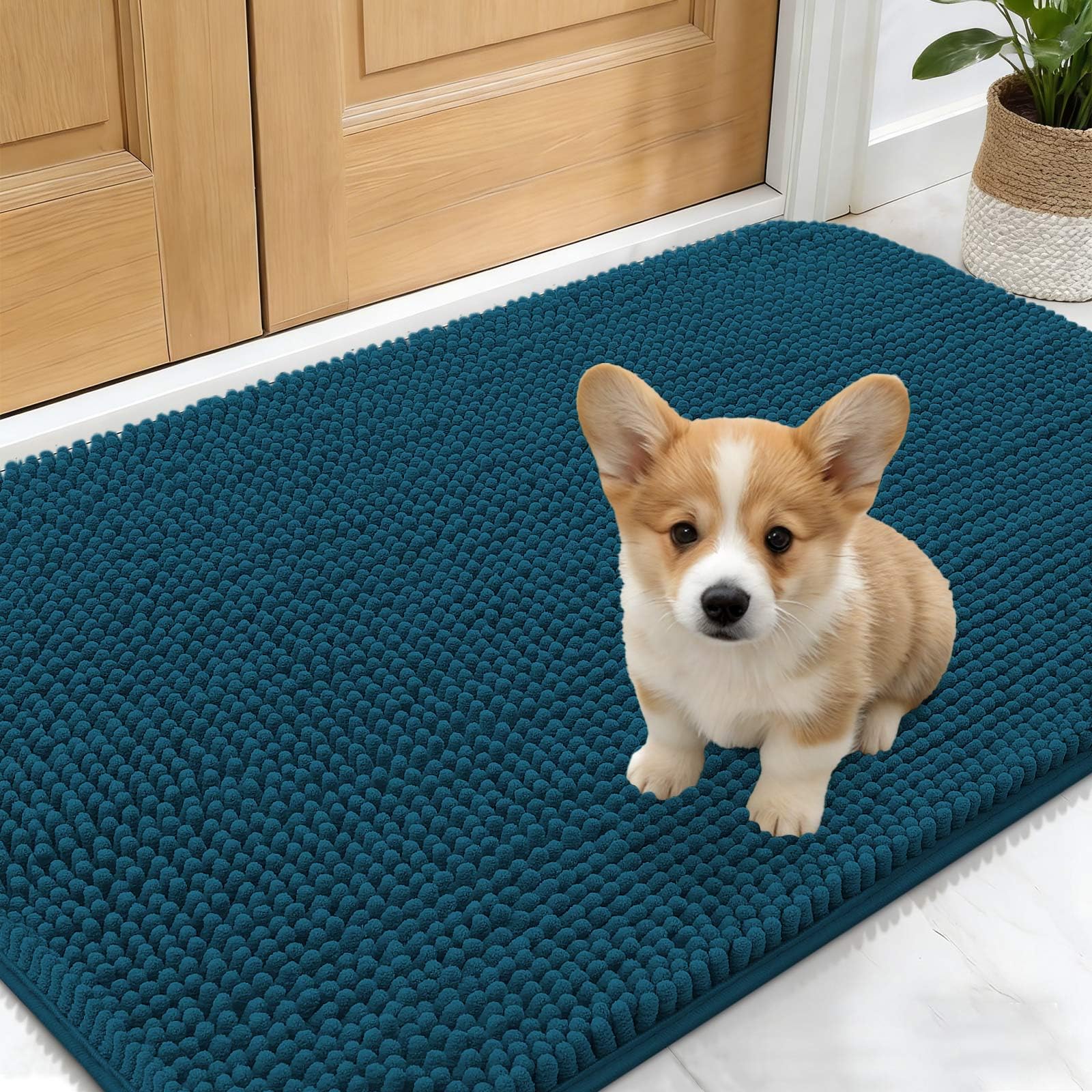 OLANLY Dog Door Mat for Muddy Paws 30x20, Absorbs Moisture and Dirt, Absorbent Non-Slip Washable Doormat, Quick Dry Chenille Mud Mat for Dogs, Entry Indoor Entryway Carpet for Inside Floor, Grey