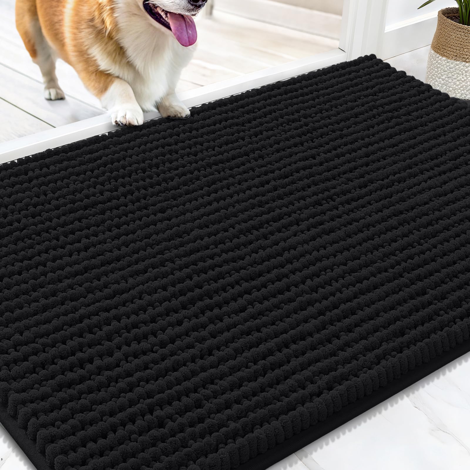 OLANLY Dog Door Mat for Muddy Paws 30x20, Ultra Absorbent Chenille Mud Doormat, Non-Slip Washable and Dirt Trapping Doormat for Indoor Entryway, Quick-Dry Indoor Pet Bed Mats for Dogs, Grey