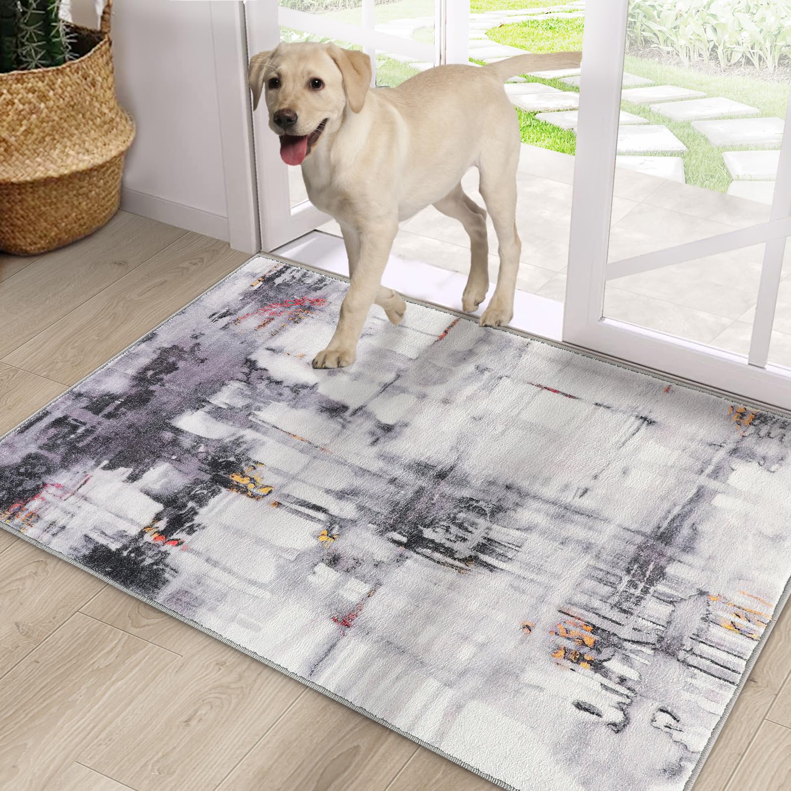 CRISTGEE Door Mat, Front Indoor Door Mat Faux Wool Non-Slip Entryway Rug Absorbent Abstract Throw Rug for Indoor Entrance Hallway Laundry Room, High Traffic Areas, 20X32 Inches, Gray Washable