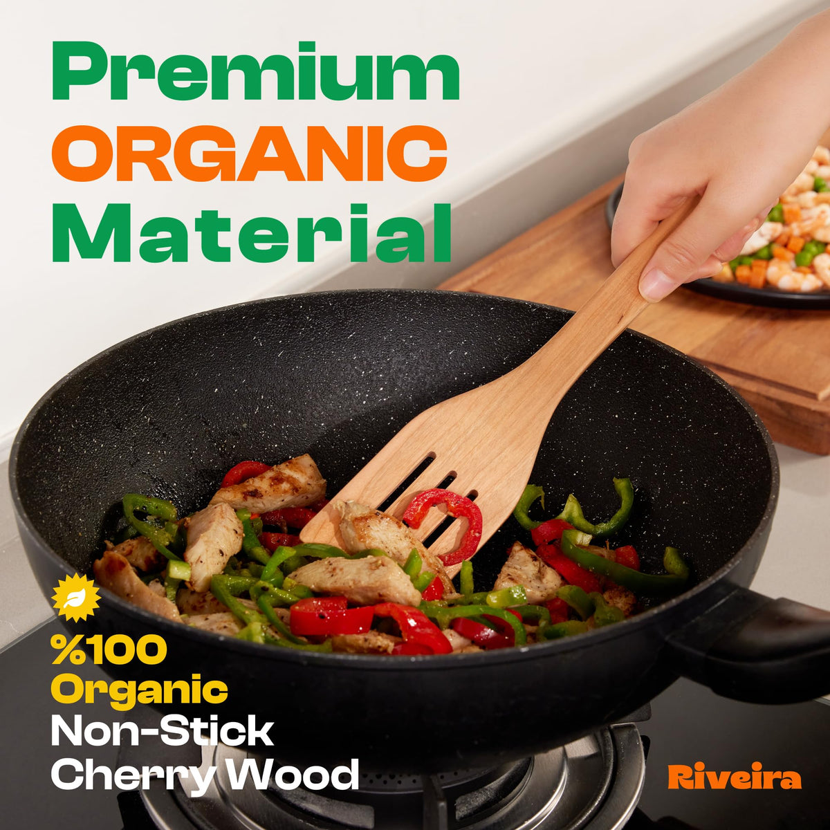 Riveira Dark Bamboo Wooden Spoons for Cooking 6-Piece, Apartment Essentials Wood Spatula Spoon Nonstick Kitchen Utensil Set Premium Quality Housewarming Gifts for Everyday Use
