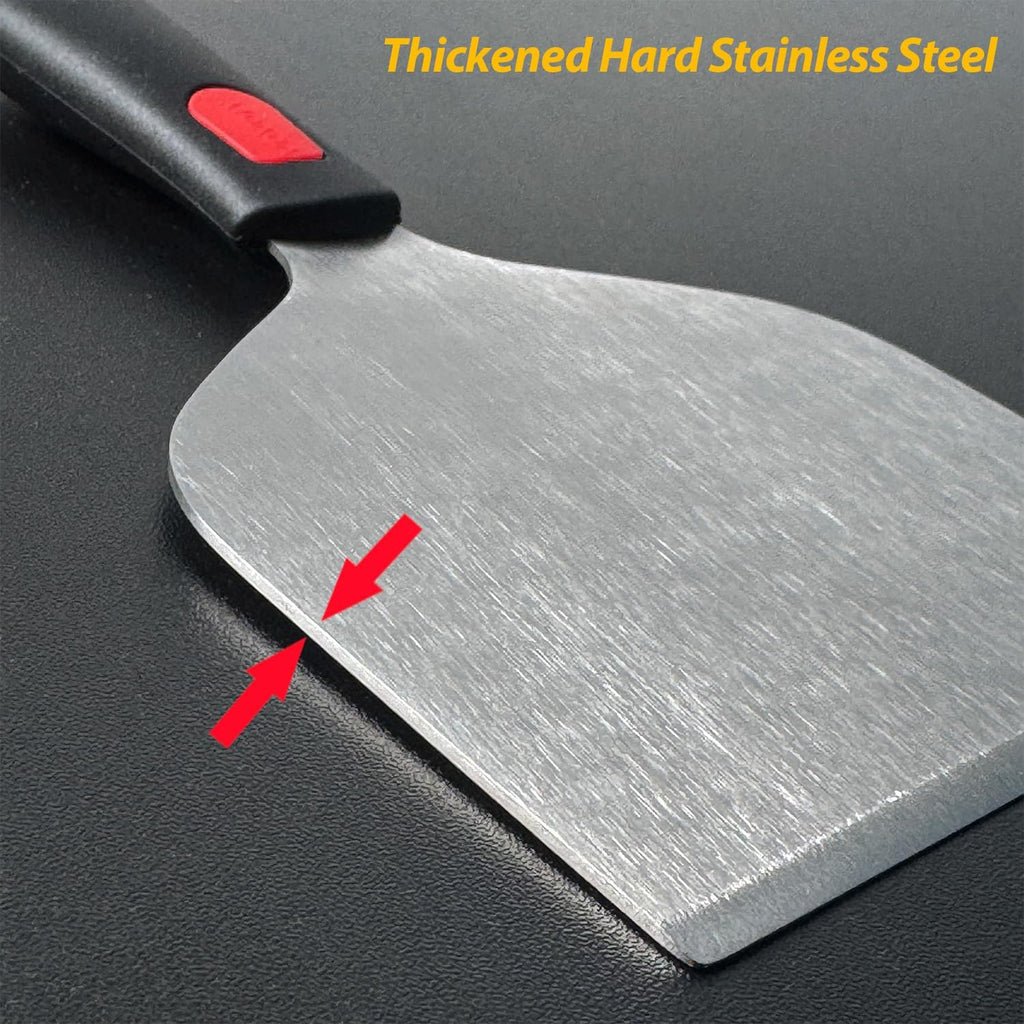 Wide Griddle Scraper, 4.3“x4.3'' Smashed Burger Scraper Grill Scraper Spatula Burger Turner - Full Tang Silicon Handle Professional Grade Grill Accessories, Knife Grade Stainless Steel