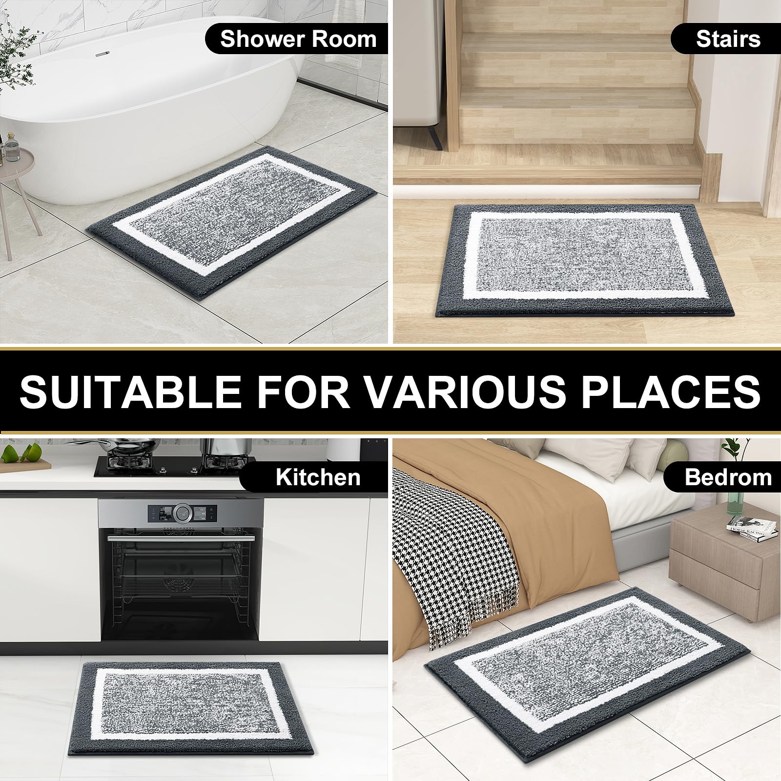 OLANLY Bathroom Rugs Sets 3 Piece, Soft Absorbent Microfiber Bath Mats and U-Shaped Contour Toilet Rug, Home Decor Accessories, Non-Slip, Bath Mat Set for Bathroom (30"x20"+24"x16"+24"x20", Grey)