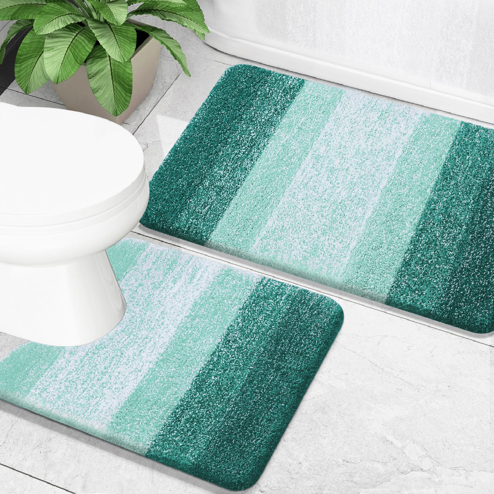 OLANLY Bathroom Rug Set 2 Piece, Soft Absorbent Microfiber Bath Mats and U-Shaped Contour Toilet Rug, Non-Slip, Machine Wash Dry, Plush Shaggy Bath Mats for Bathroom (24"x16"+24"x20", Grey)