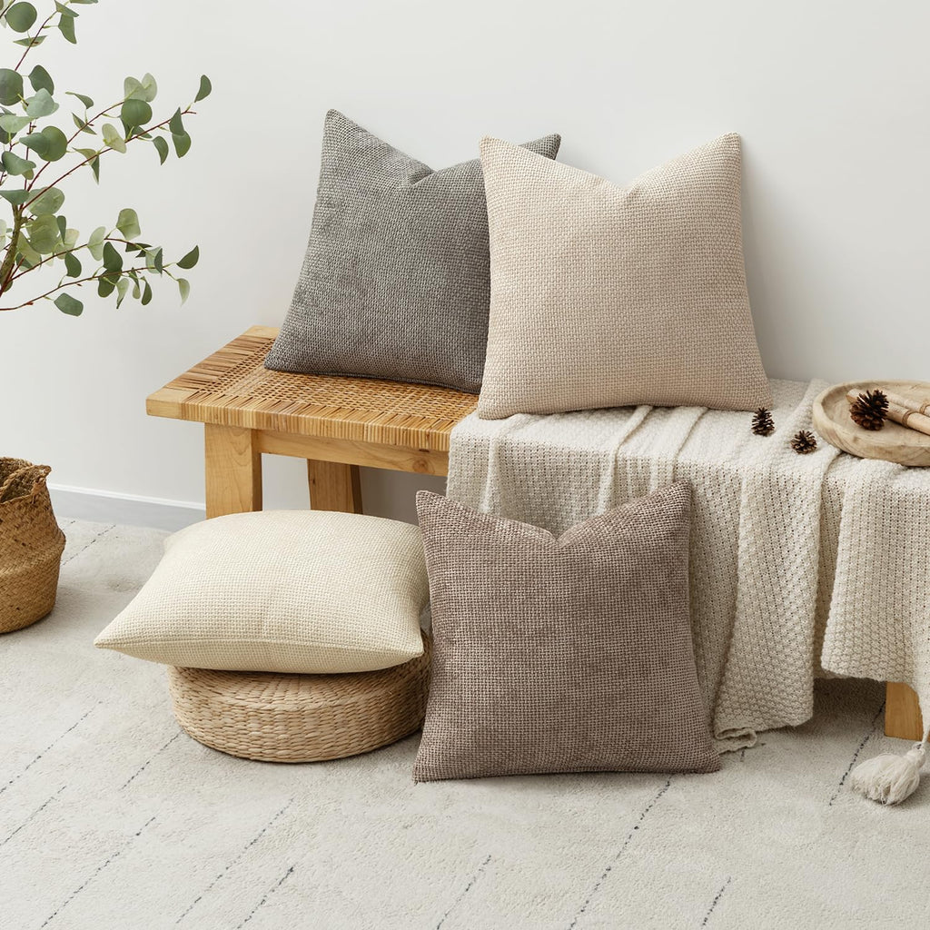 MIULEE Pack of 4 Couch Throw Pillow Covers 18x18 Inch Neutral Blue Soft Decorative Chenille Pillow Covers Farmhouse Accent Cushion Covers for Boho Western Spring Coastal Decor Sofa Bed Living Room
