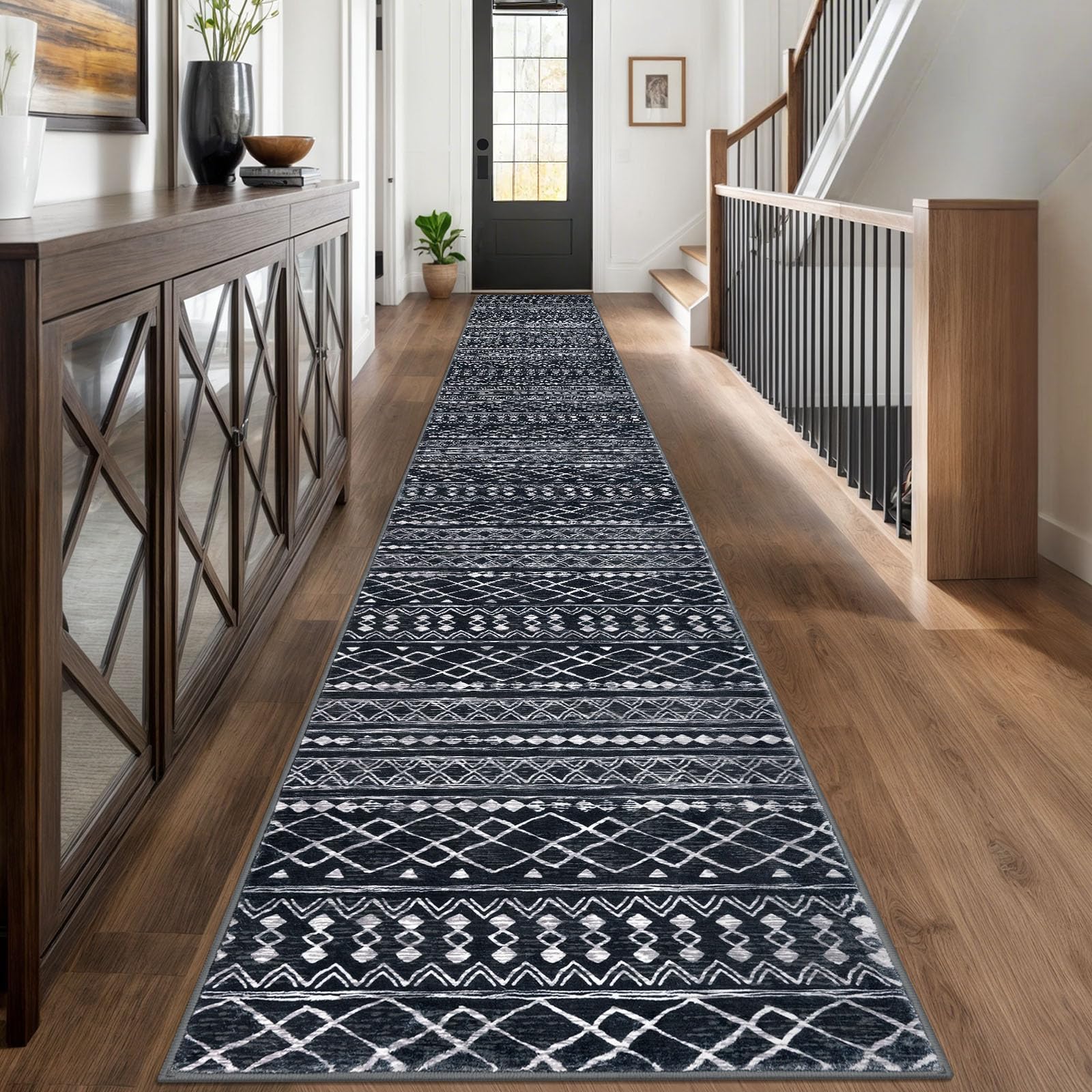 KUTA Washable Non-Slip Rugs for Entryway 2x3, Grey Moroccan Boho Small Area Rug, Ultra Soft Vintage Geometric Low-Pile Indoor Door Mat Floor Carpet for Indoor, Entrance, Kitchen, Bathroom, Bedroom