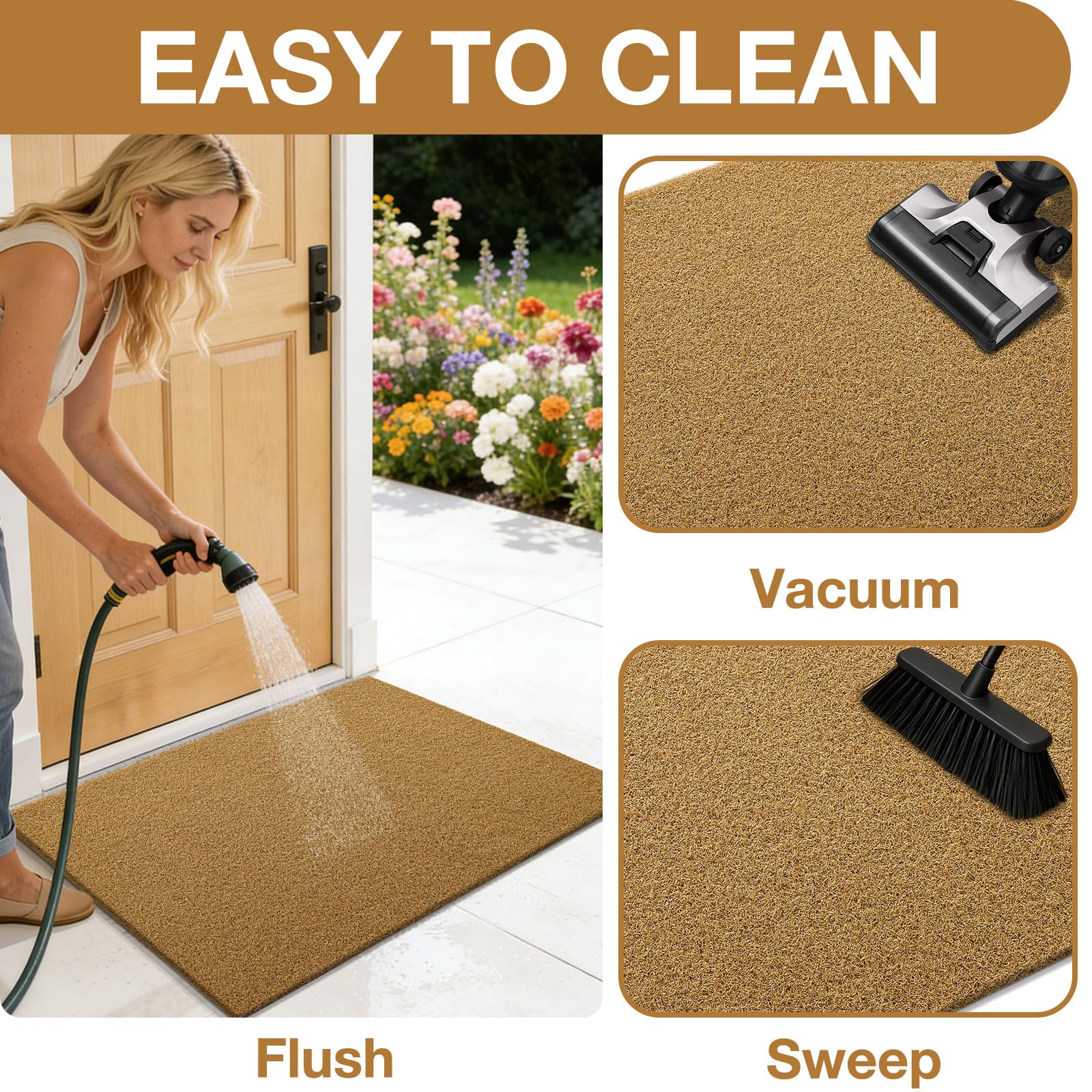 OLANLY Front Door Mat, Low Profile Doormat, Stain and Fade Resistant, Easy to Clean, for Indoor and Outdoor Entrances, Patio Porch or Entryway, Brown (30x17 Inch, Home Sweet Home)