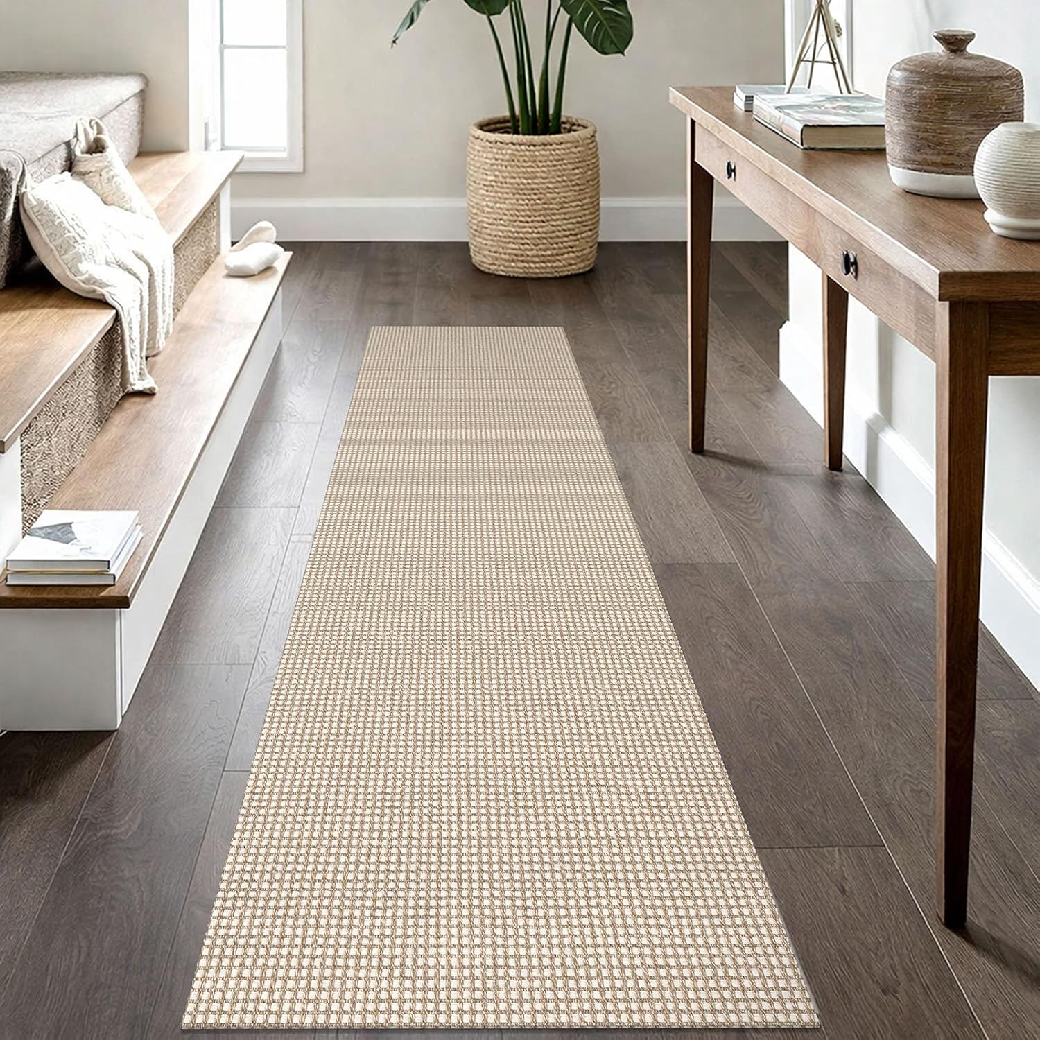 IOHOUZE Small Area Rug 2x3 Washable Woven Rugs for Entryway Non Slip Rubber Backed Kitchen Rugs Indoor Outdoor Doormat Throw Rug Floor Carpet for Entrance Front Door, Orange/Tan/Brown
