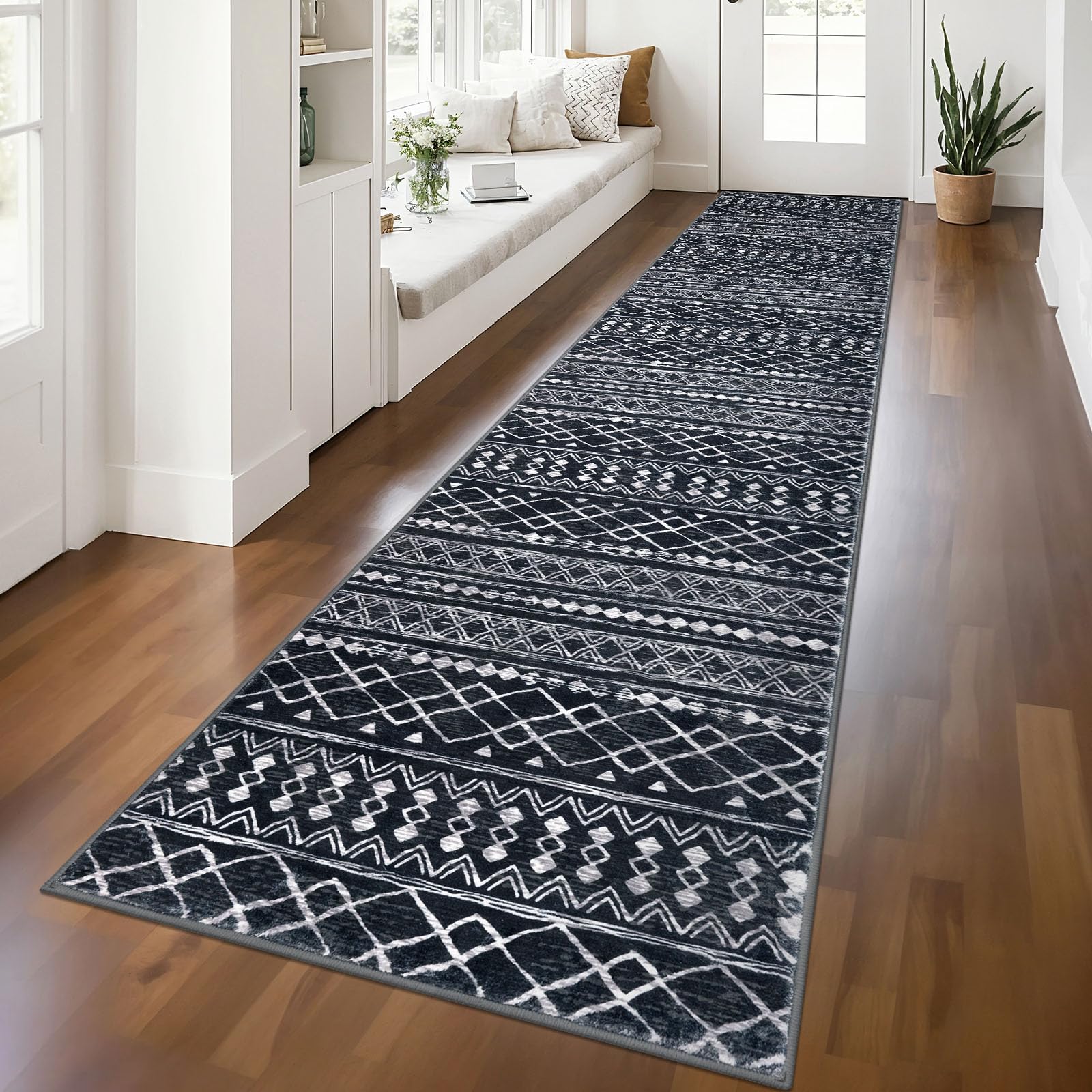 KUTA Washable Non-Slip Rugs for Entryway 2x3, Grey Moroccan Boho Small Area Rug, Ultra Soft Vintage Geometric Low-Pile Indoor Door Mat Floor Carpet for Indoor, Entrance, Kitchen, Bathroom, Bedroom
