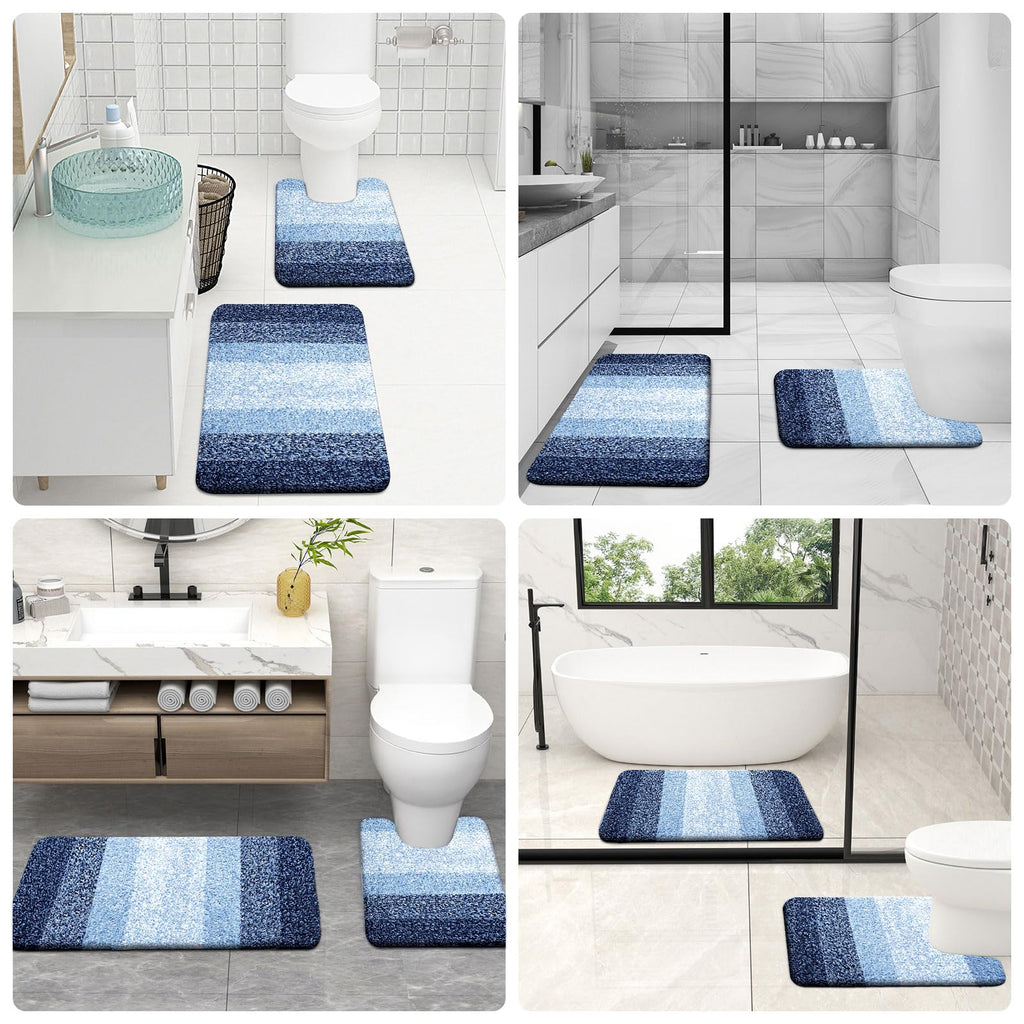 OLANLY Bathroom Rugs Sets 3 Piece, Soft Absorbent Microfiber Bath Mats and U-Shaped Contour Toilet Rug, Machine Wash Dry, Plush Shaggy Bath Mat Set for Bathroom (30"x20"+24"x16"+24"x20", Grey)
