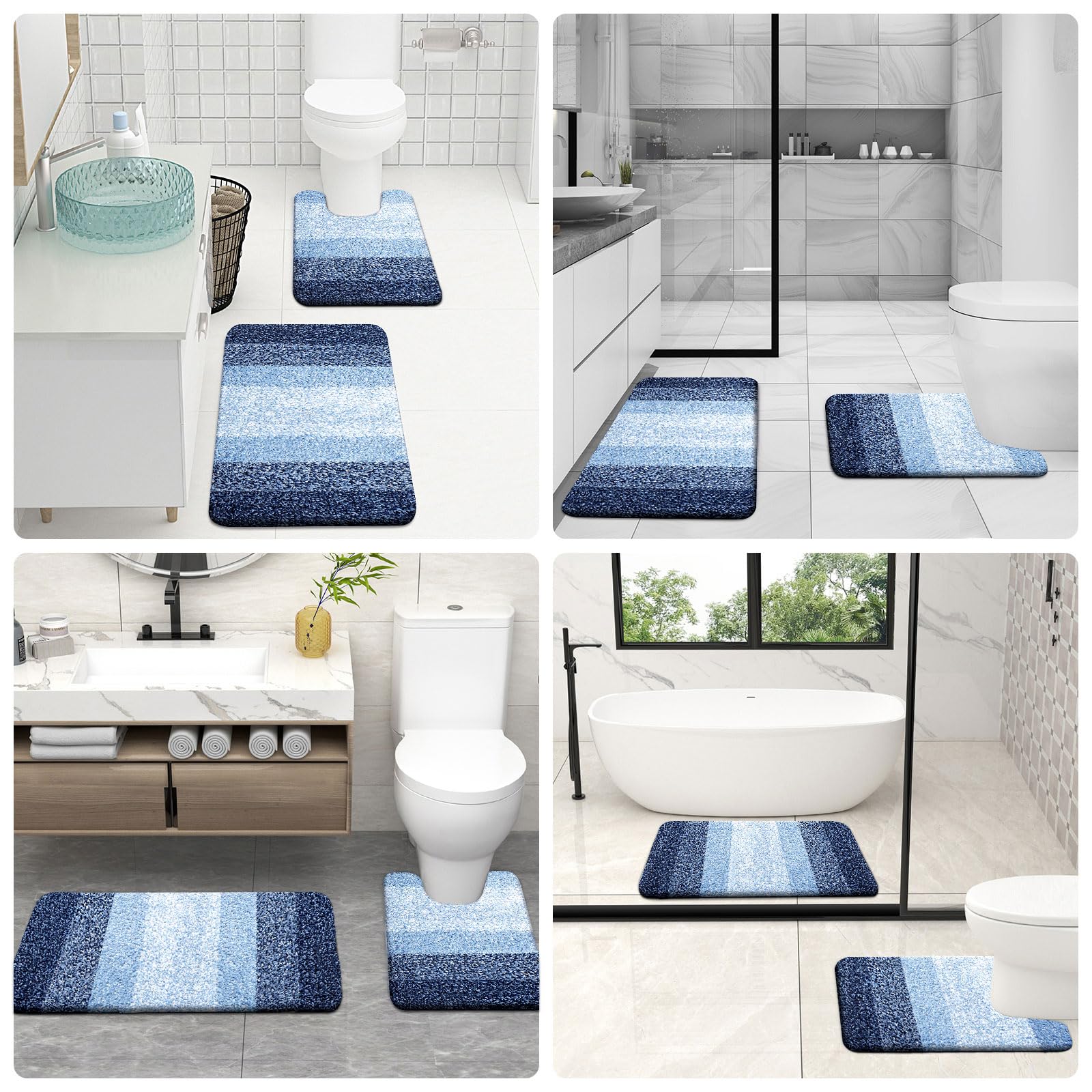 OLANLY Bathroom Rugs Sets 3 Piece, Soft Absorbent Microfiber Bath Mats and U-Shaped Contour Toilet Rug, Machine Wash Dry, Plush Shaggy Bath Mat Set for Bathroom (30"x20"+24"x16"+24"x20", Grey)