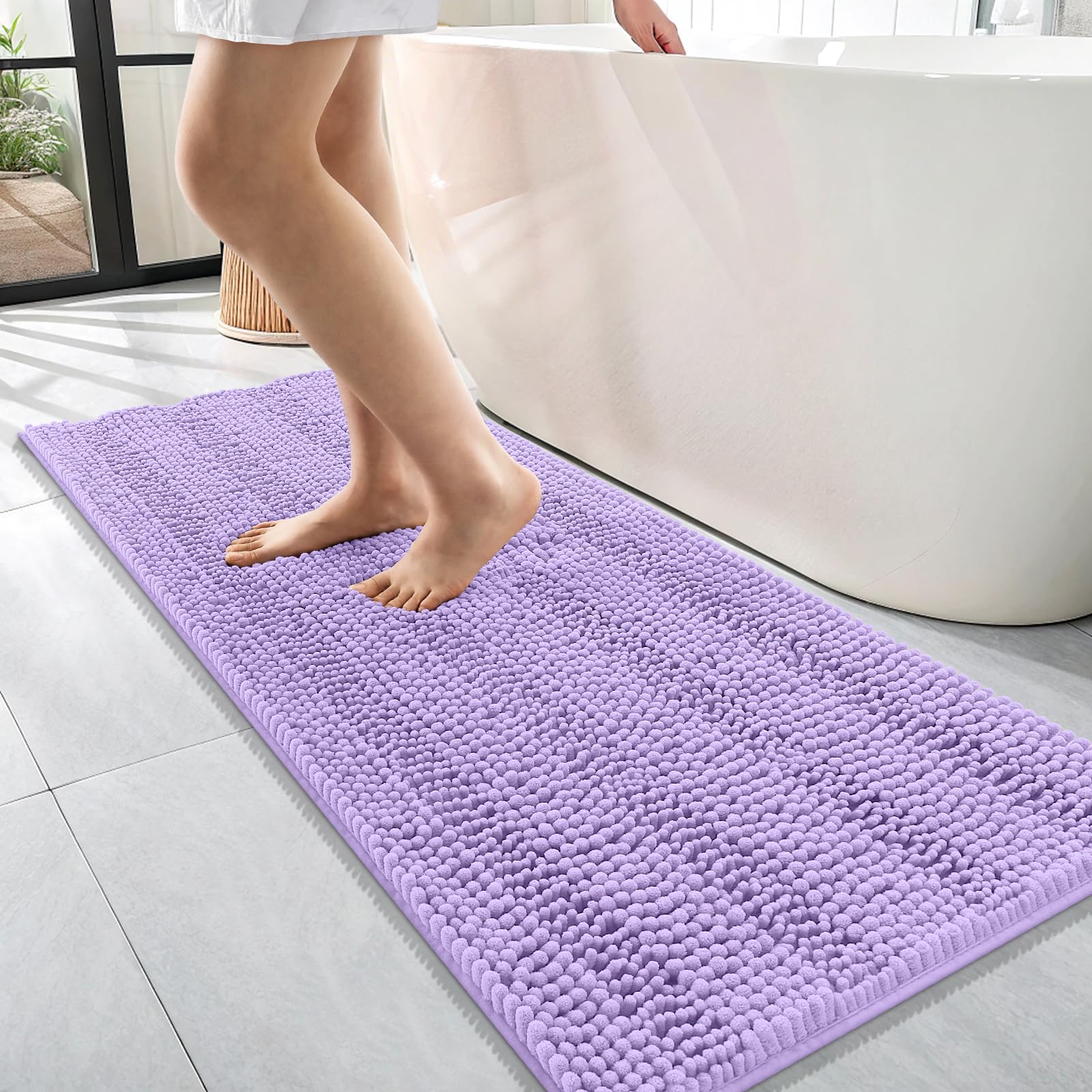 OLANLY Thick Bathroom Rugs 30x20, Extra Soft Absorbent Chenille Striped Bath Rugs, Rubber Backing, Machine Wash Dry, Bath Mats for Bathroom Floor, Tub and Shower, Home Decor Accessories, Grey