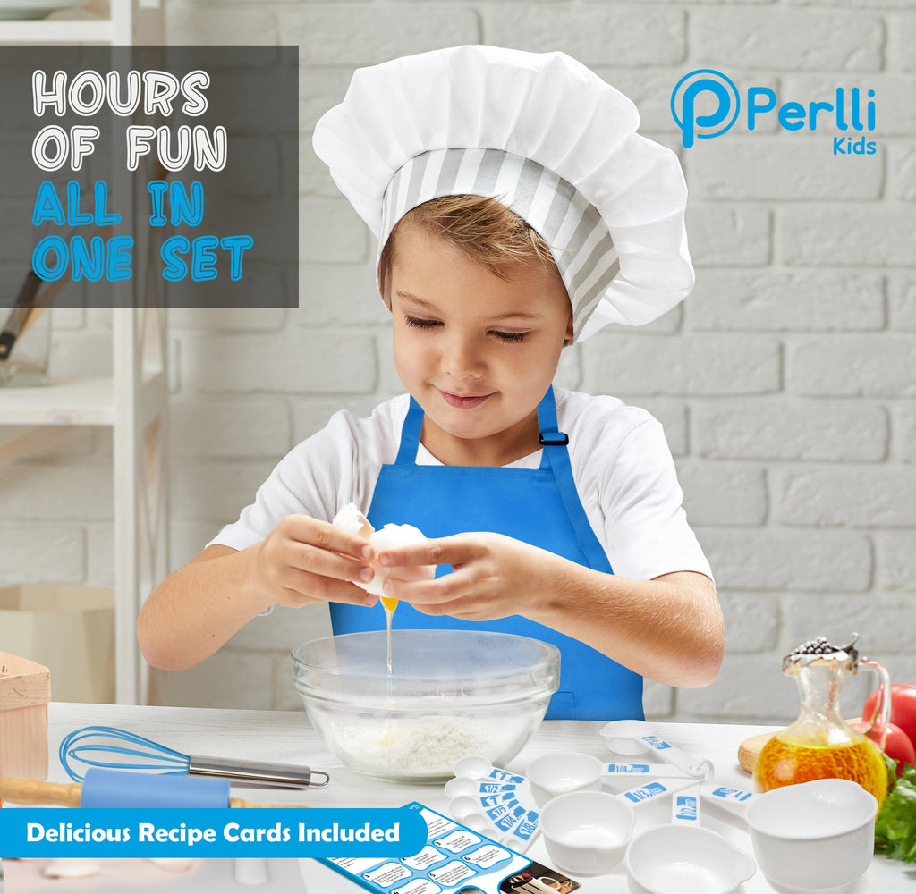 PERLLI Kids Real Cooking Set for Cooking and Baking – 31 Pc. Gift for Junior Chef with Real Utensils, Case & Safe Kids Knife Set for Boys & Girls – Fine Motor Skills & Fun for Children Ages 6+, Orange
