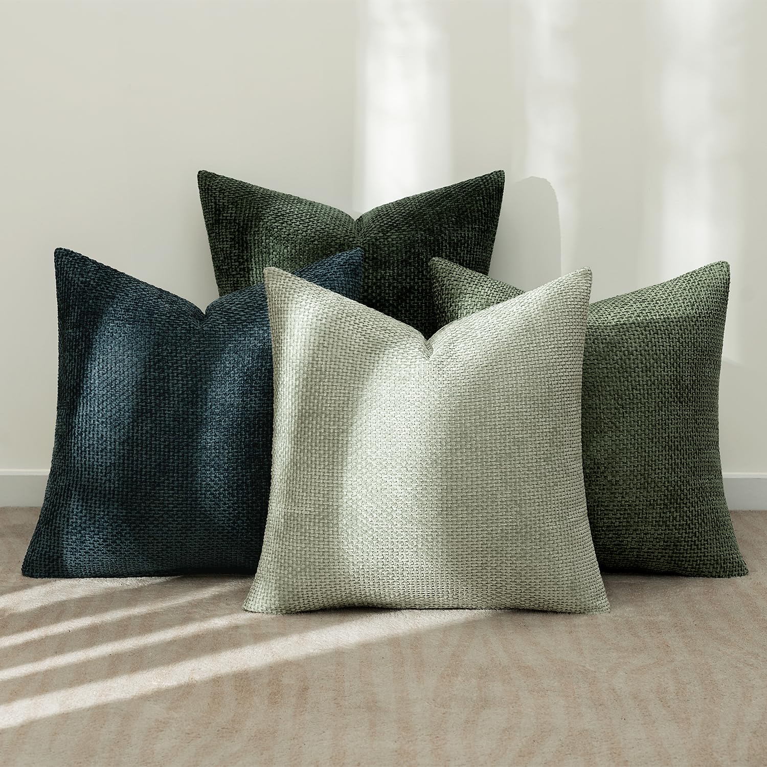 MIULEE Pack of 4 Couch Throw Pillow Covers 18x18 Inch Neutral Blue Soft Decorative Chenille Pillow Covers Farmhouse Accent Cushion Covers for Boho Western Spring Coastal Decor Sofa Bed Living Room