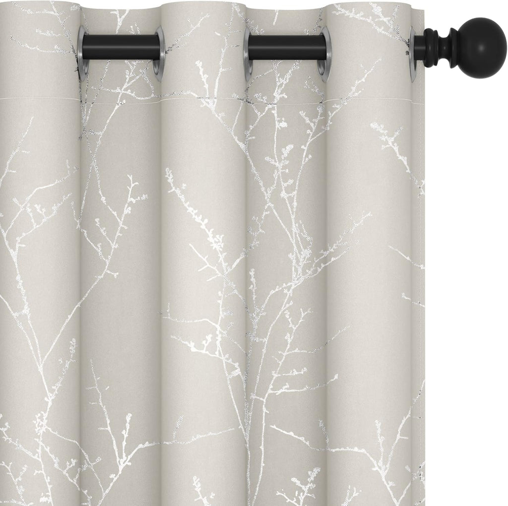 Deconovo Blackout Curtains, Grey Curtain, Thermal Insulated Soundproof Curtain Drapes, Wave Dot Foil Print, 52 x 84 Inch, 2 Panels, Machine‑Washable Privacy Window Drape for Bedroom Living Room Office
