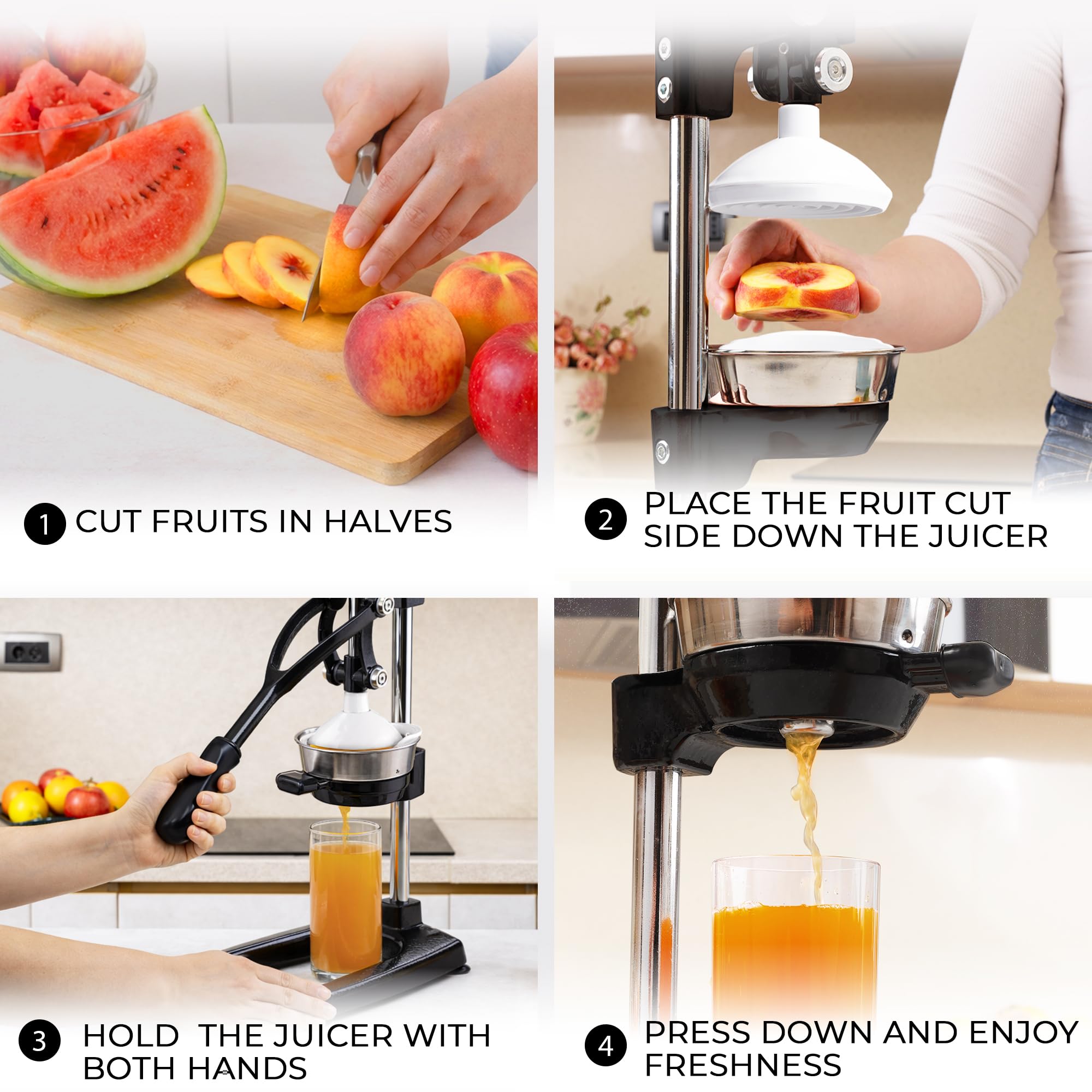 Zulay Kitchen Cast Iron Juicer - Easy-to-Clean Heavy-Duty Manual Juicer, Professional Citrus Juicer - Stainless Steel Lemon Squeezer - Manual Citrus Press & Orange Squeezer - Orange Juicer (Black)