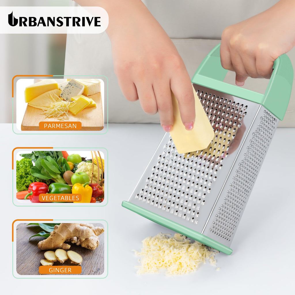 Urbanstrive Cheese Grater With Container Box Grater Stainless Steel Graters for Kitchen Cheese Shredder Parmesan Shredder Kitchen Gadgets Kitchen Tools Kitchen Gifts for Chef Dishwasher Safe Zester