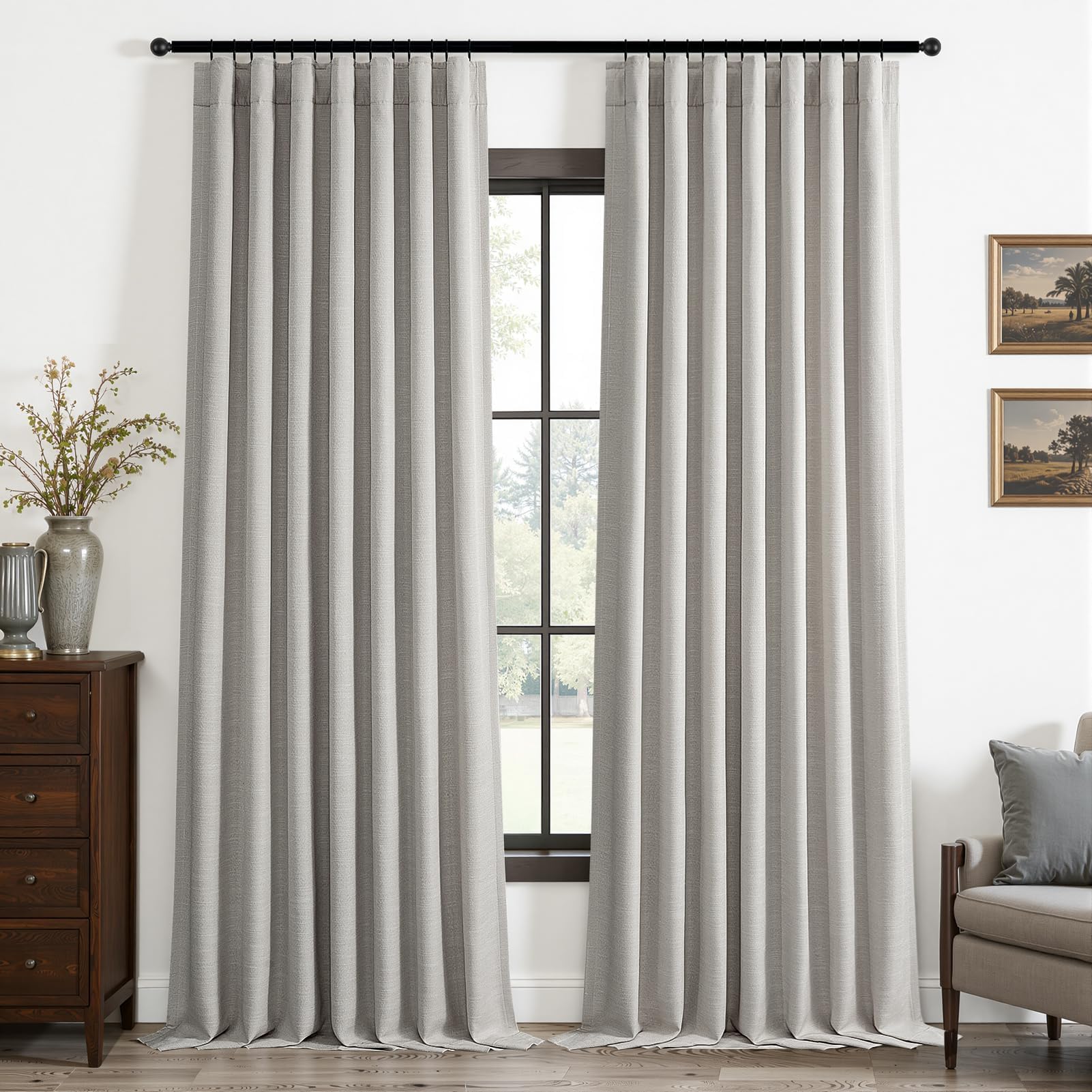 Topfinel 84 Inch Long Natural Blackout Curtains for Bedroom Livingroom, Farmhouse Back Tab Pinch Pleated Drapes for Track System,Neutral Linen Ambiance & Privacy Drapes Natural 52" W*84" L