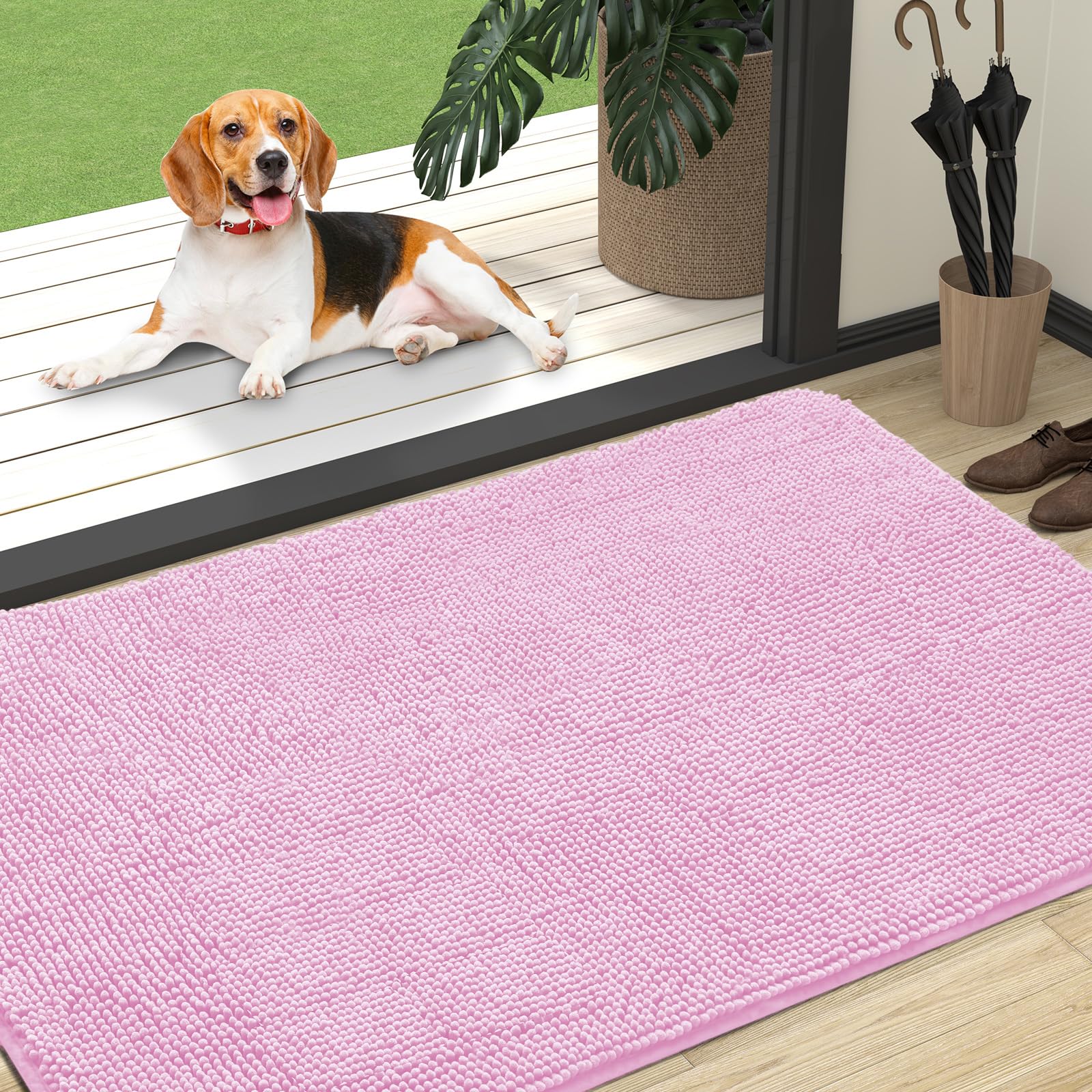 OLANLY Dog Door Mat for Muddy Paws 30x20, Absorbs Moisture and Dirt, Absorbent Non-Slip Washable Doormat, Quick Dry Chenille Mud Mat for Dogs, Entry Indoor Entryway Carpet for Inside Floor, Grey