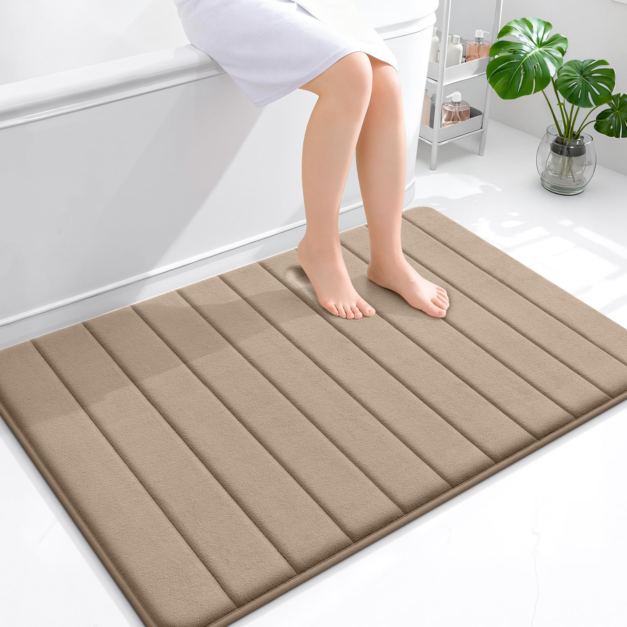 OLANLY Memory Foam Bath Mat 30x20, Super Soft Absorbent Bathroom Rugs, Quick Dry, Machine Washable Shower Floor Rugs, Bathmat Carpet, Bathroom Home Decor Accessories, Grey