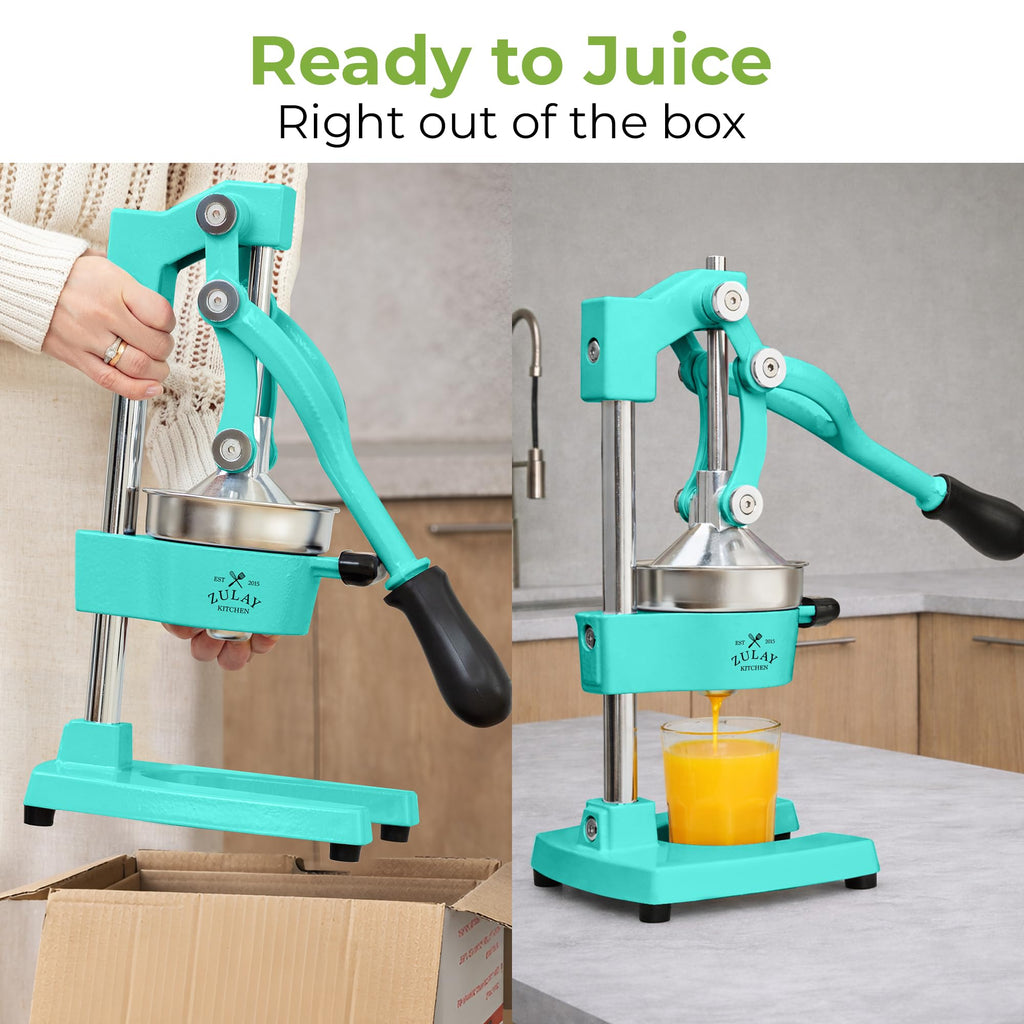 Zulay Kitchen Cast Iron Juicer - Easy-to-Clean Heavy-Duty Manual Juicer, Professional Citrus Juicer - Stainless Steel Lemon Squeezer - Manual Citrus Press & Orange Squeezer - Orange Juicer (Black)