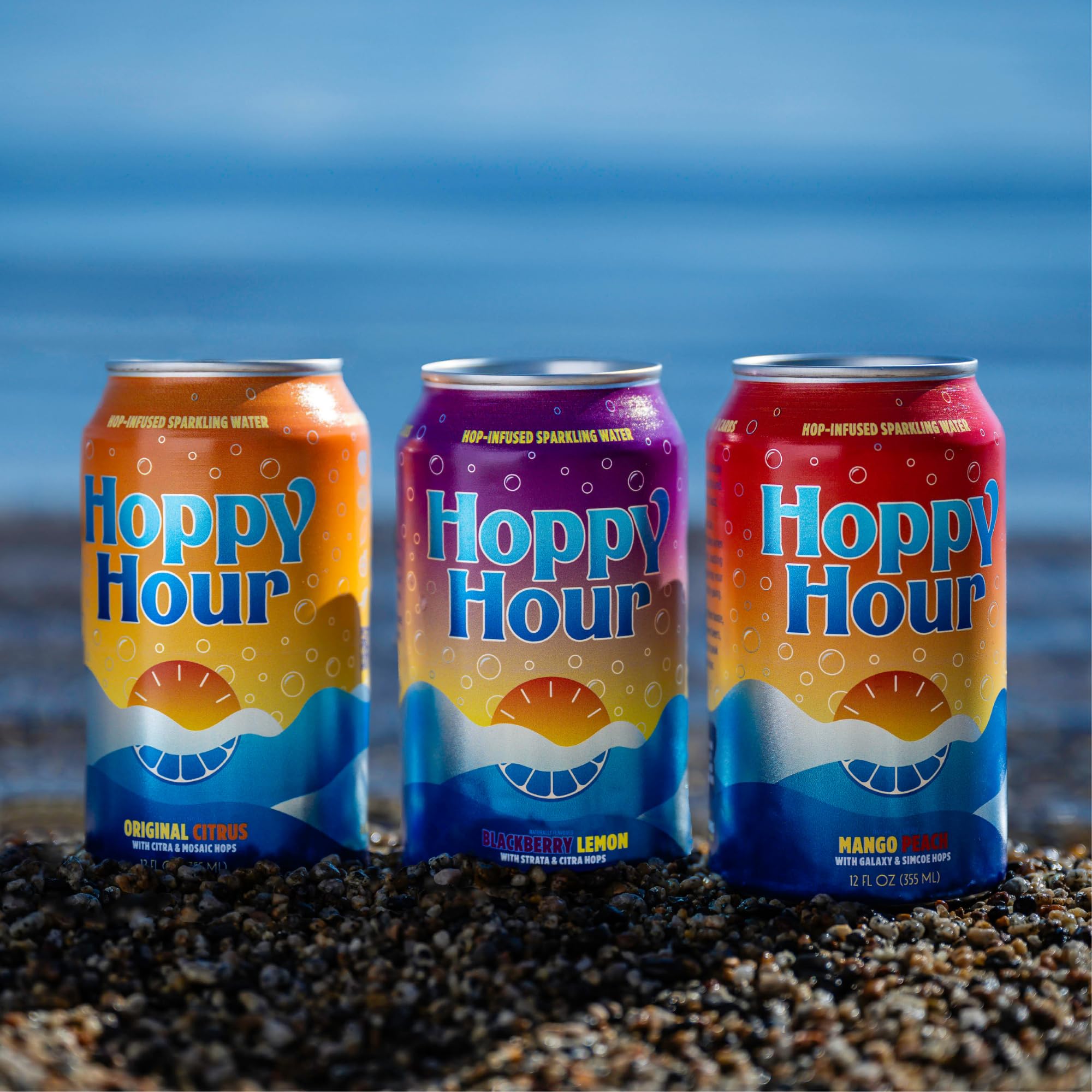 Hoppy Hour Sparkling Hop Water, Non-Alcoholic and Adaptogens Drink, Zero Sugar and Calories, Refreshing Original Citrus Flavor, 12 oz Cans (12-Pack)
