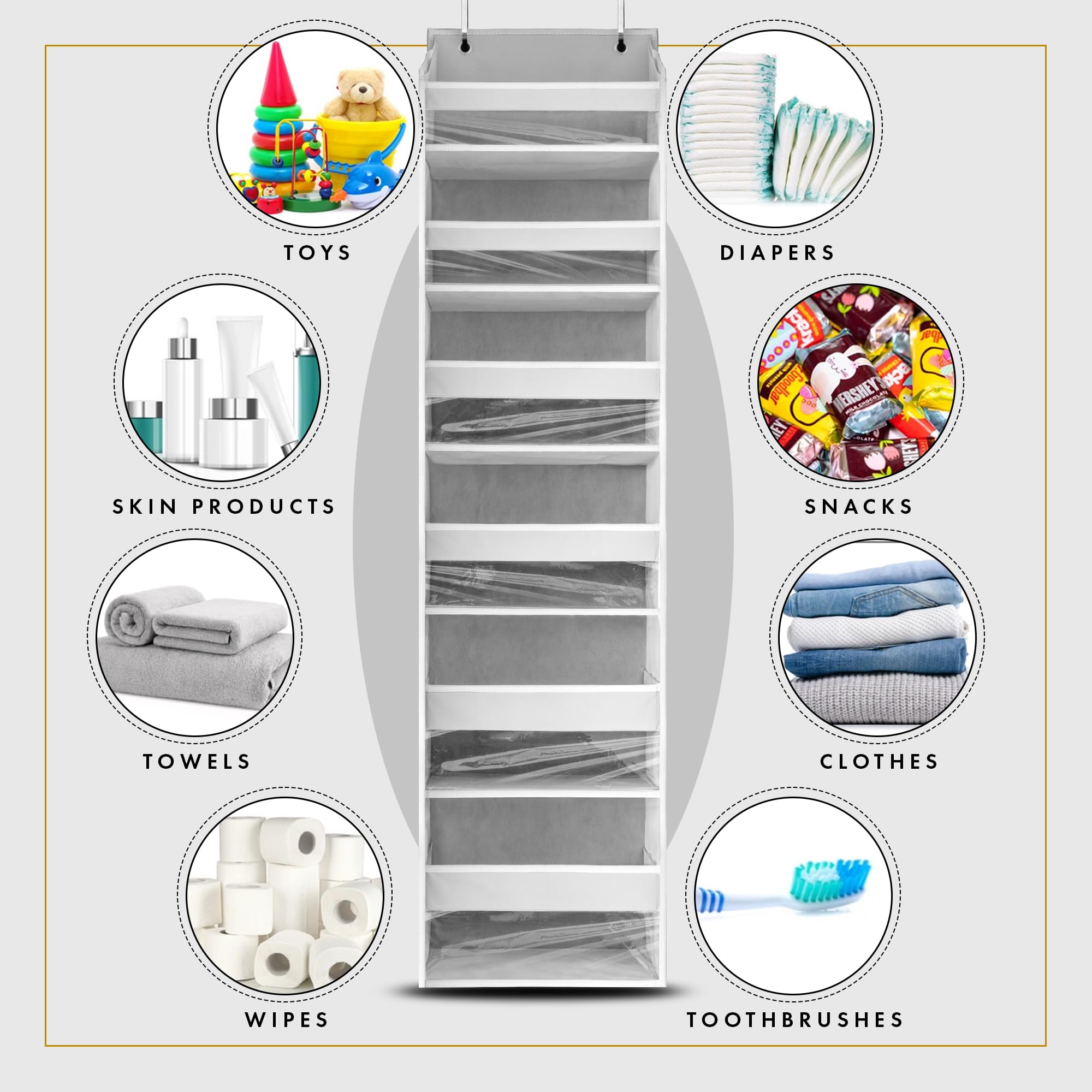 HOMELUX THEORY UPGRADED 6 Tiers Over The Door Organizer Hanging - 100D EXTRA THICK & 50lbs HUGE CAPACITY, 12 Side Mesh Pockets Over The Door Shoe Organizer, Hanging Closet Organizer (Ivory, 1pc)