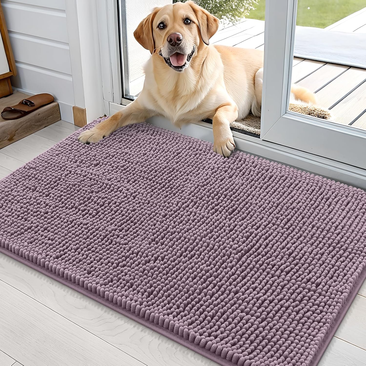 OLANLY Dog Door Mat for Muddy Paws 48x30, Absorbs Moisture and Dirt, Absorbent Non-Slip Washable Doormat, Quick Dry Chenille Mud Mat for Dogs, Entry Indoor Entryway Carpet for Inside Floor, Grey