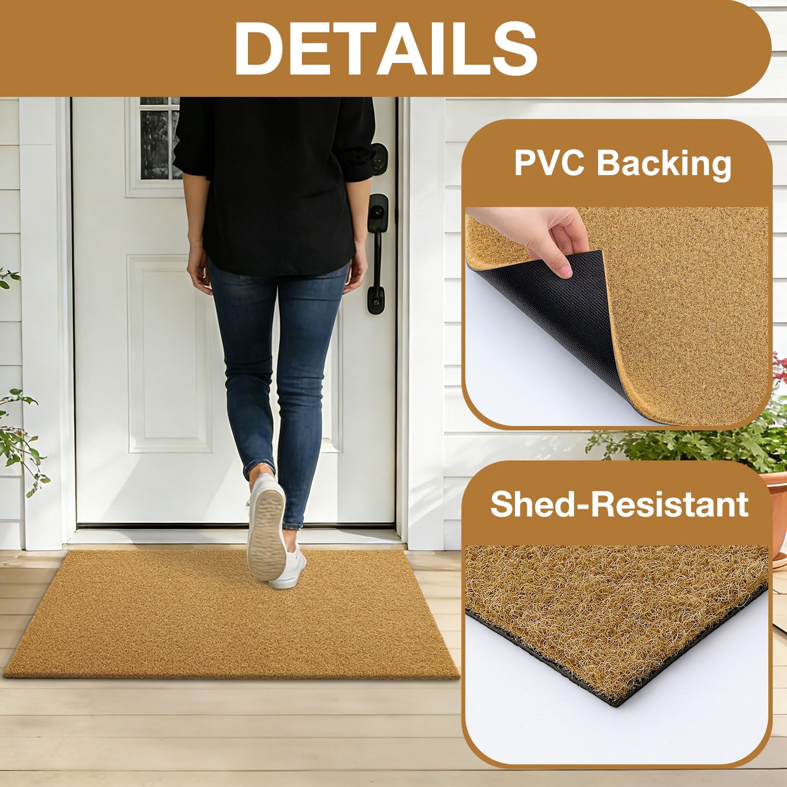 OLANLY Front Door Mat, Low Profile Doormat, Stain and Fade Resistant, Easy to Clean, for Indoor and Outdoor Entrances, Patio Porch or Entryway, Brown (30x17 Inch, Home Sweet Home)