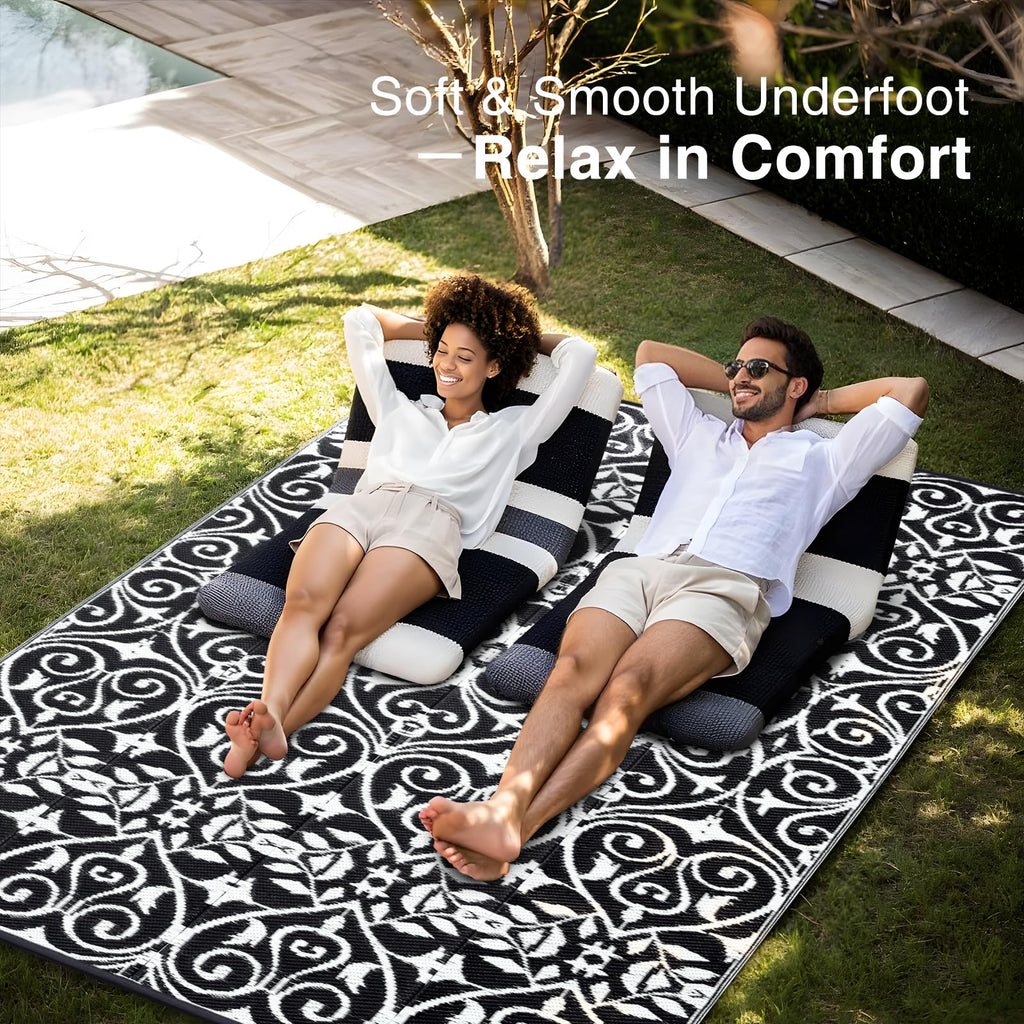 OLANLY Outdoor Rug 5x8 ft Waterproof, Reversible Outdoor Plastic Straw Rug, RV Mat, Indoor Outdoor Carpet Clearance for Patio, Camping, Balcony, Deck, Backyard, Grey & White