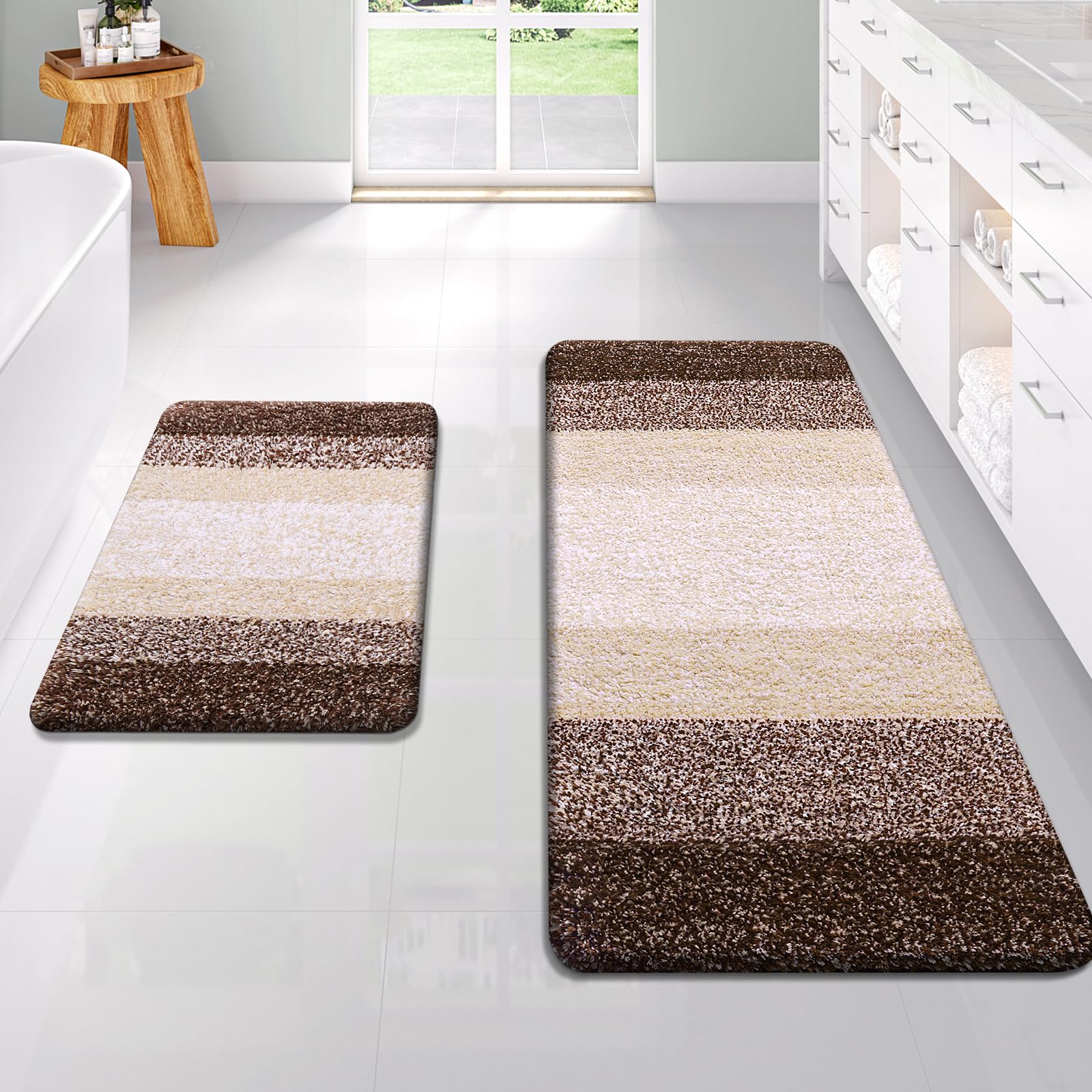 OLANLY Bathroom Rug Set 2 Piece, Soft Absorbent Microfiber Bath Mats and U-Shaped Contour Toilet Rug, Non-Slip, Machine Wash Dry, Plush Shaggy Bath Mats for Bathroom (24"x16"+24"x20", Grey)