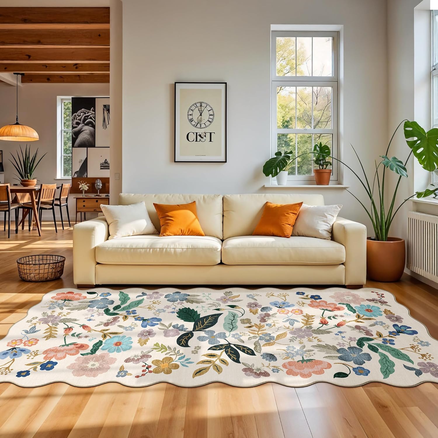 Washable 2x3 Entryway Area Rug - Neutral Kitchen Rug Runner Vintage Soft Floor Mat Non Slip Indoor Farmhouse Carpet for Bathroom Living Room Bedroom (2 X 3, Beige)