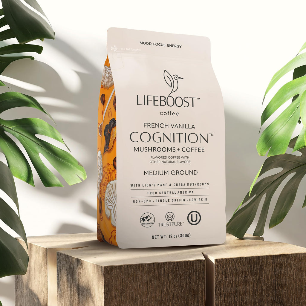 Lifeboost Cognition Mushroom Ground Coffee, Organic Low Acid, 12oz